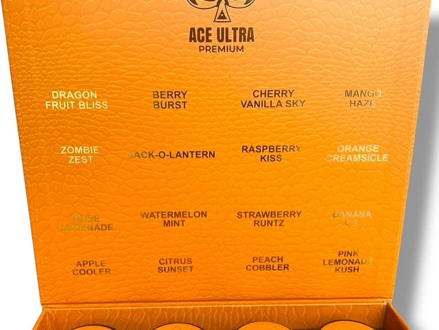 Ace Ultra Premium 1oz Glass Jars - Varity Pack 16 Strains in box Empty Jars