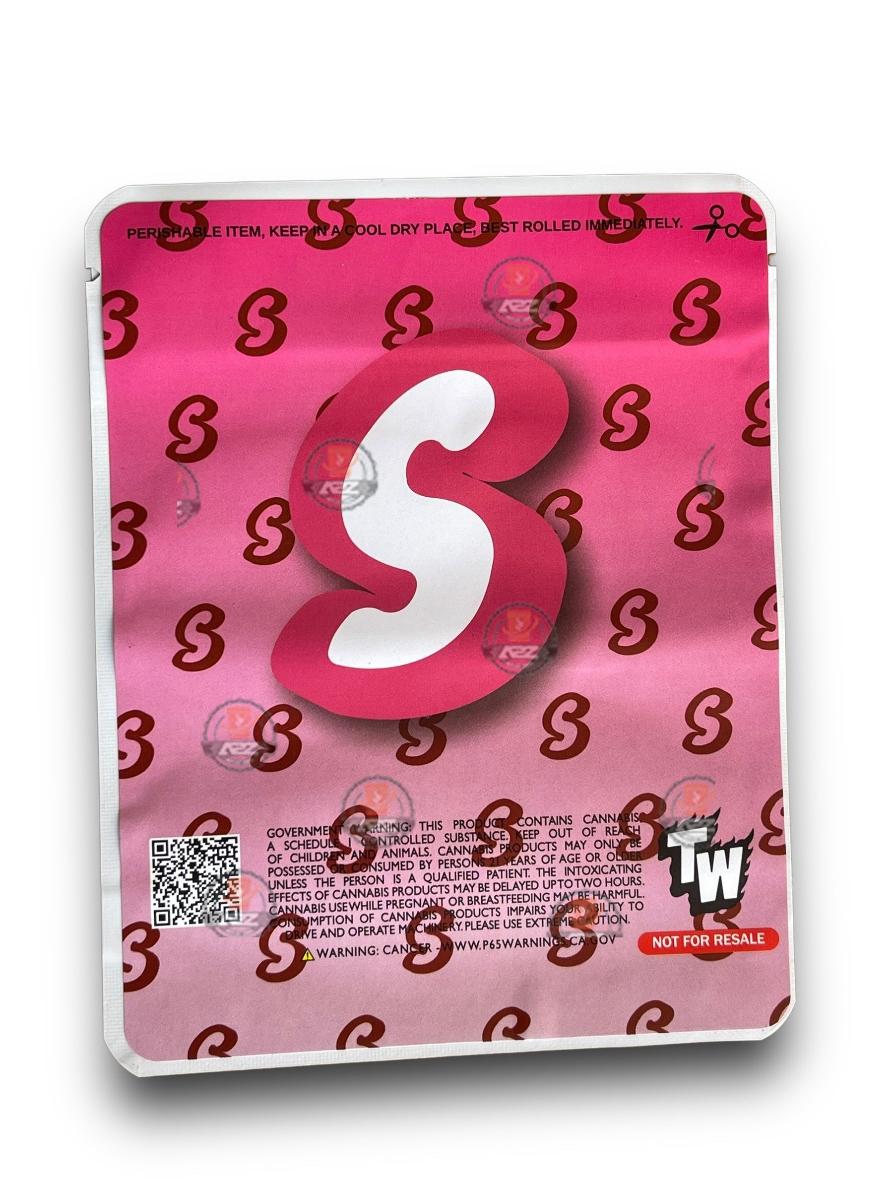 Sprinklez White Chocolate Strawberry 3.5G Mylar Bags -With stickers and label
