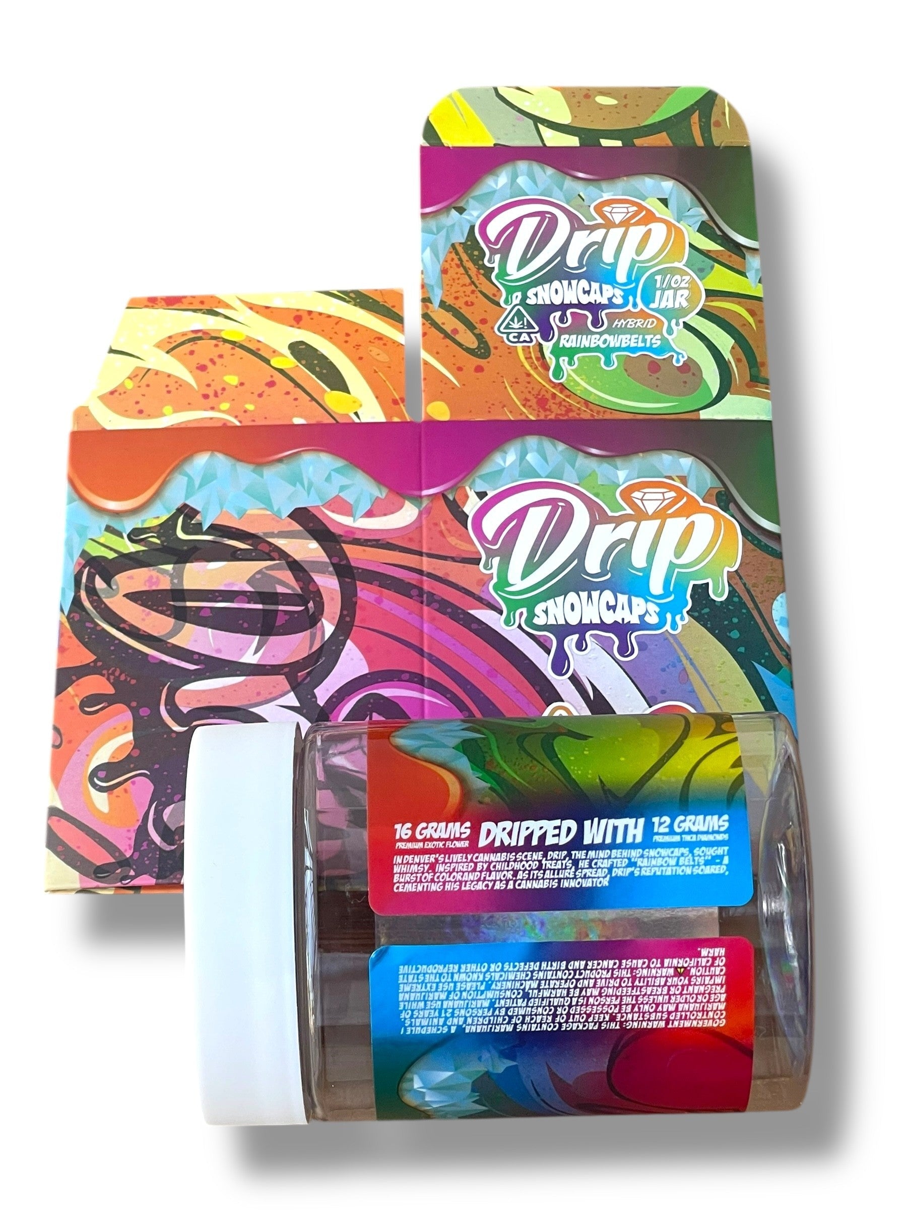 Drip Snowcaps 16-1oz Plastic Jars - Varity Pack 16 Flavors in box 1 pound with outer box Empty Jars