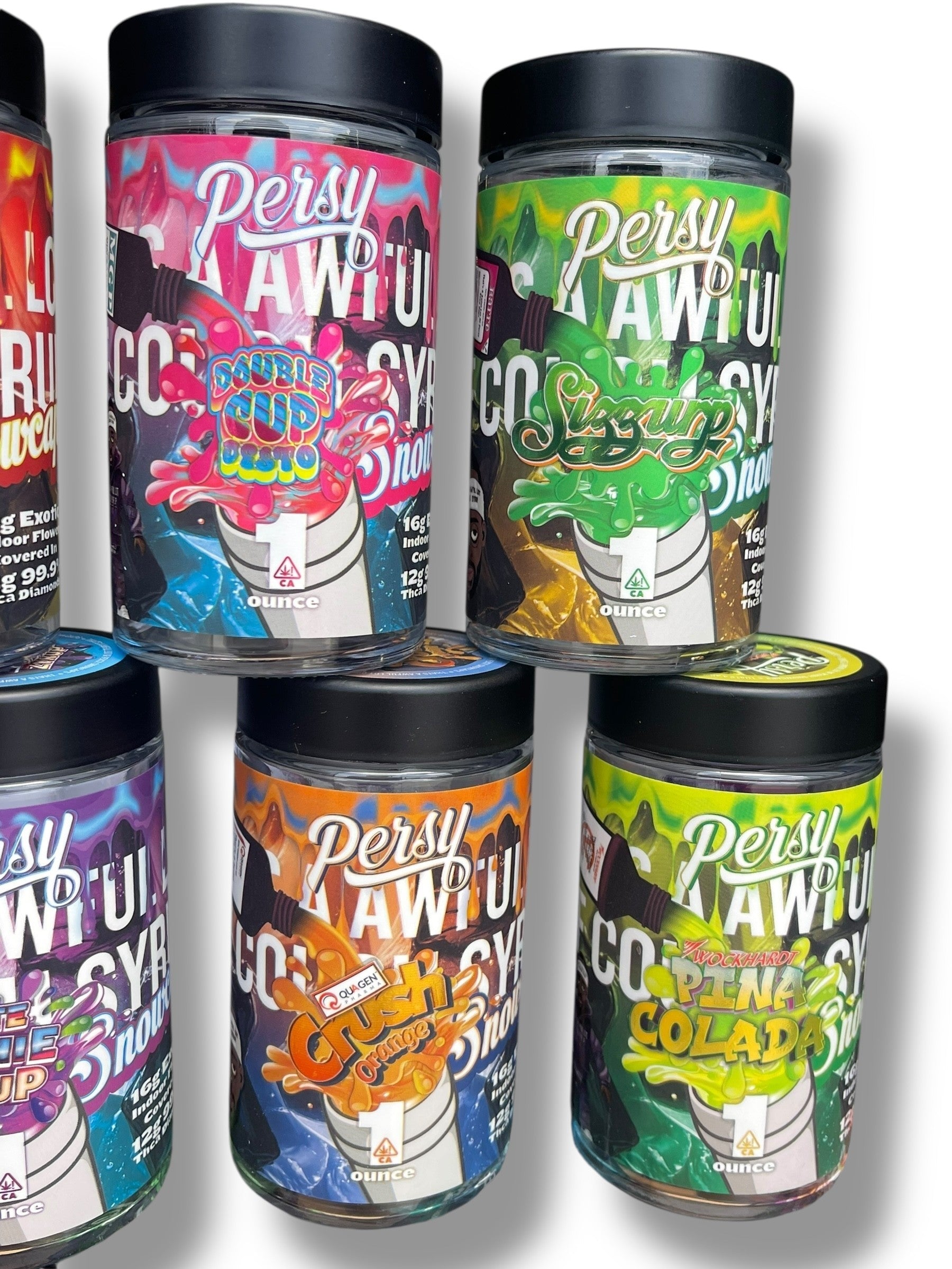 Persy Mini Snowballs Cough Syrup 16-1oz Glass Jars - Varity Pack 16 Flavors in box 1 pound- Empty Jars