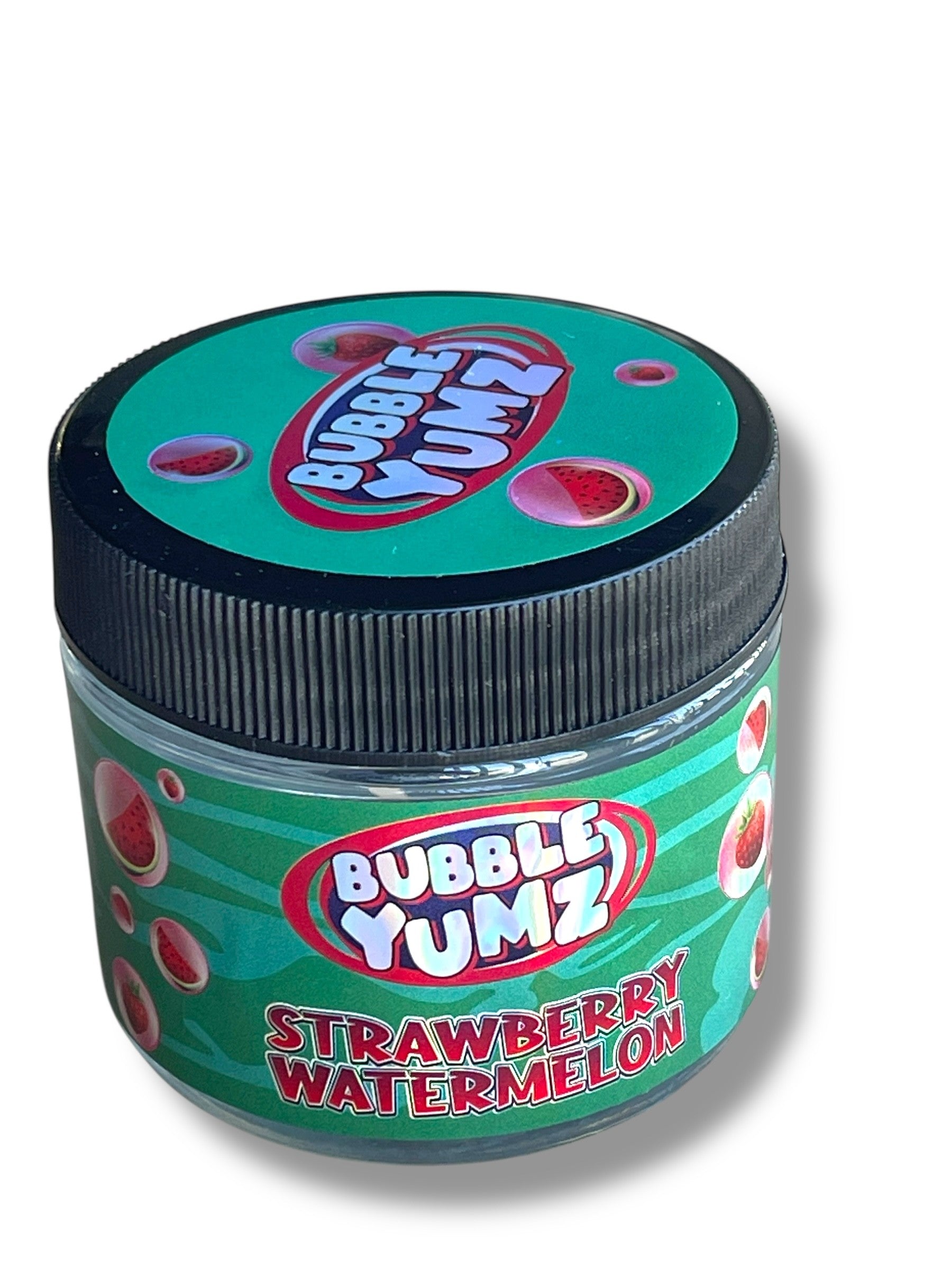 Bubble Yum Strawberry Watermelon 3.5g Glass Jars with Holographic Stickers Child Resistant jar