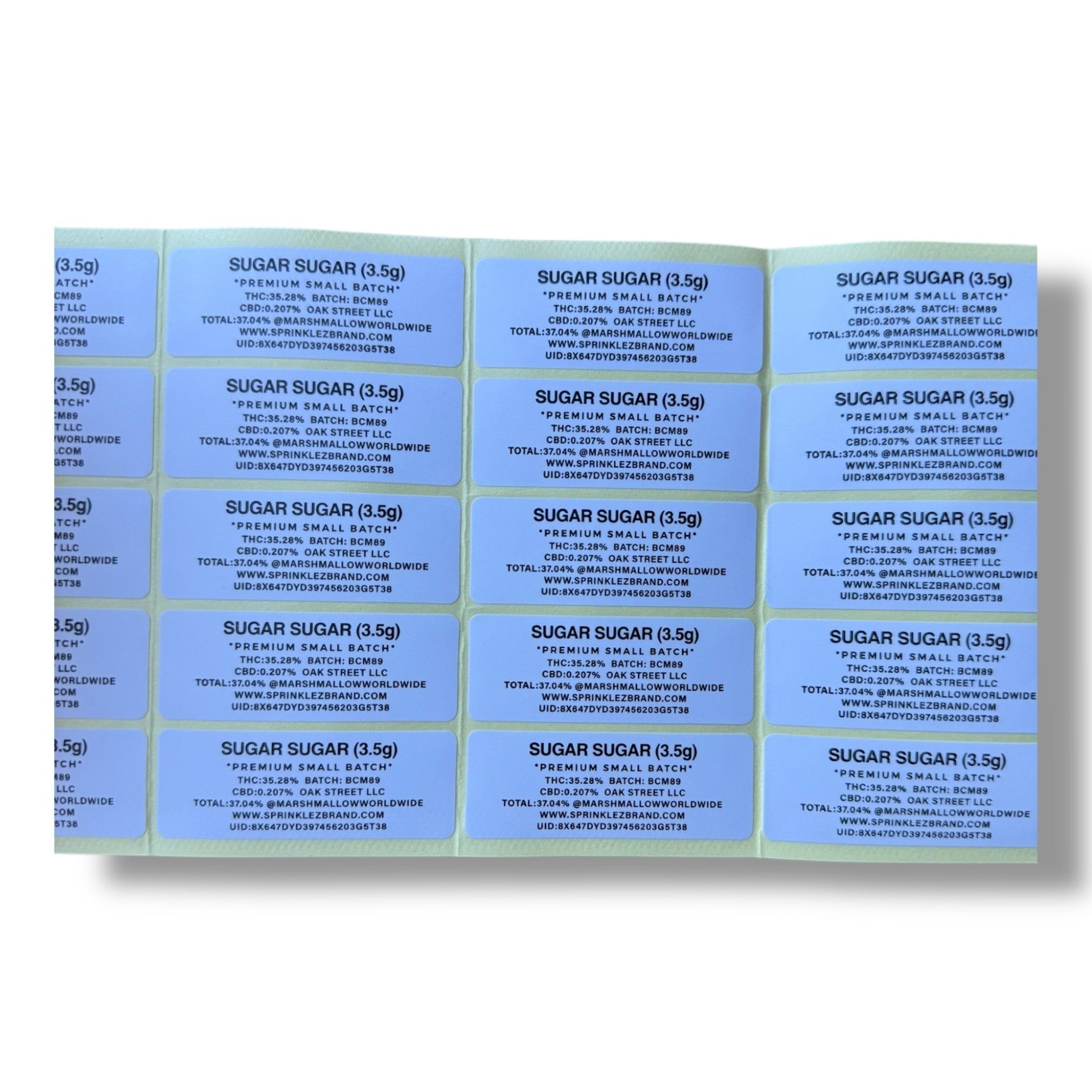 Sprinklez Sugar Sugar Marshmallow 3.5G Mylar Bags -With stickers and label