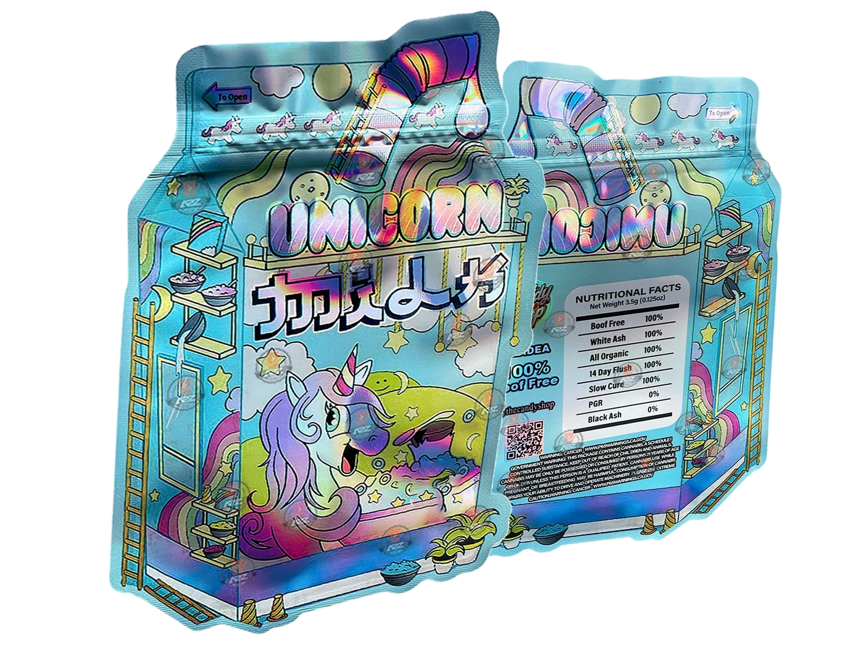 Unicorn Milk Mylar bag 3.5g cut out Empty Packaging- Holographic - Black Unicorn Hub