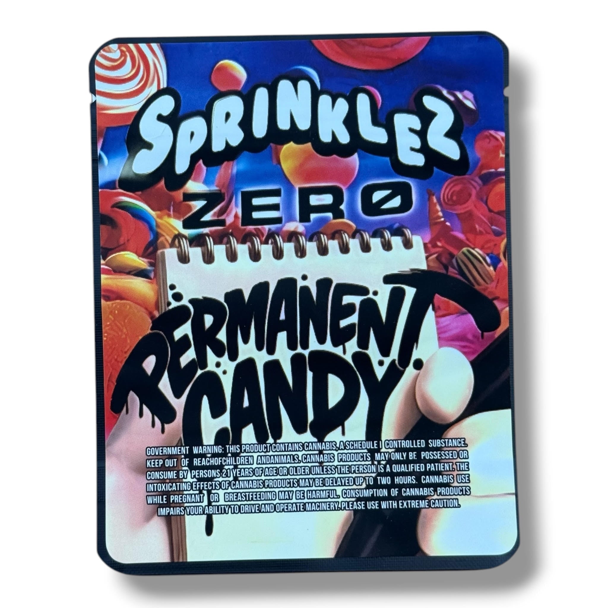 Sprinklez Zero Permanent Candy 3.5G Mylar sticker Bags -With stickers and label