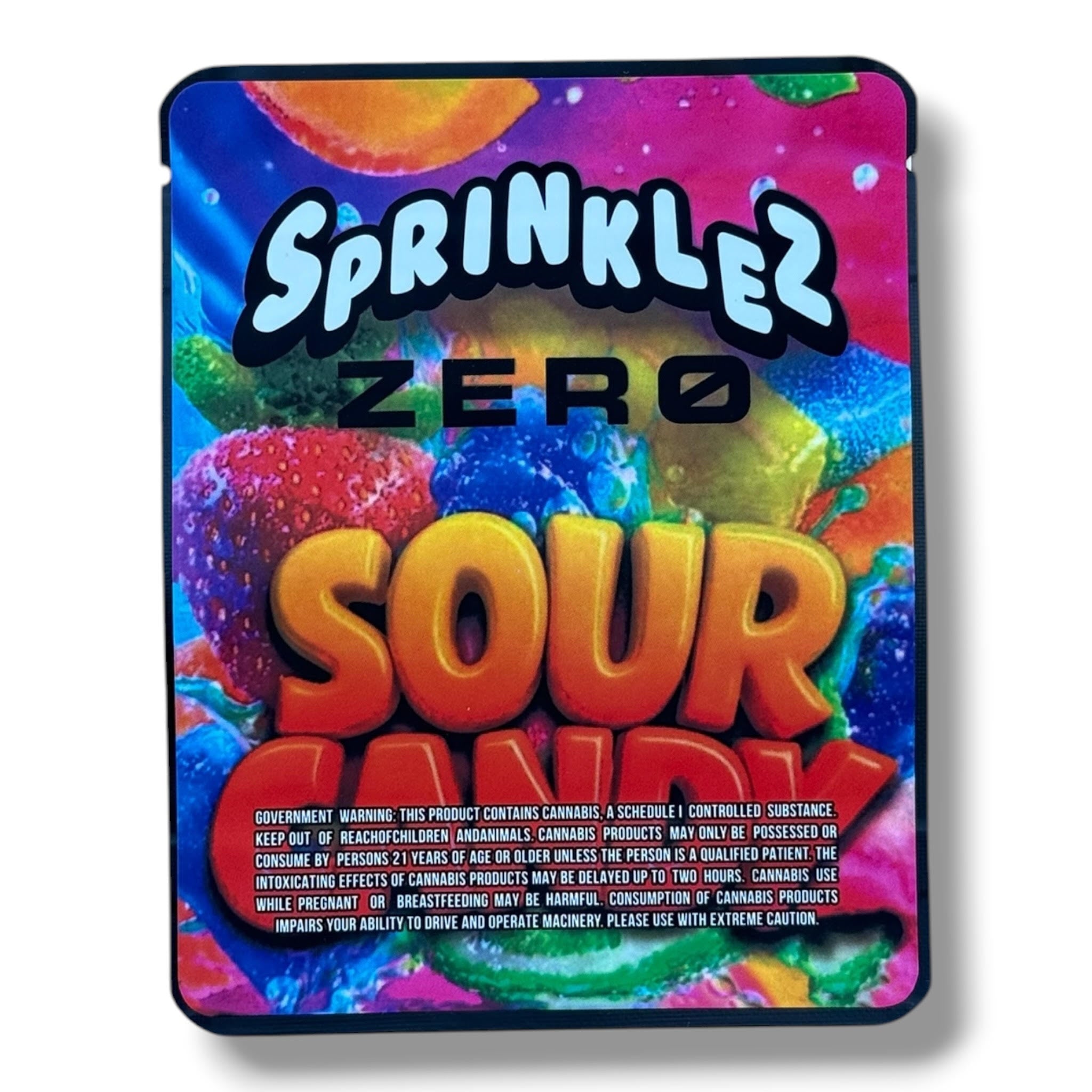 Sprinklez Zero Sour Candy 3.5G Mylar sticker Bags -With stickers and label