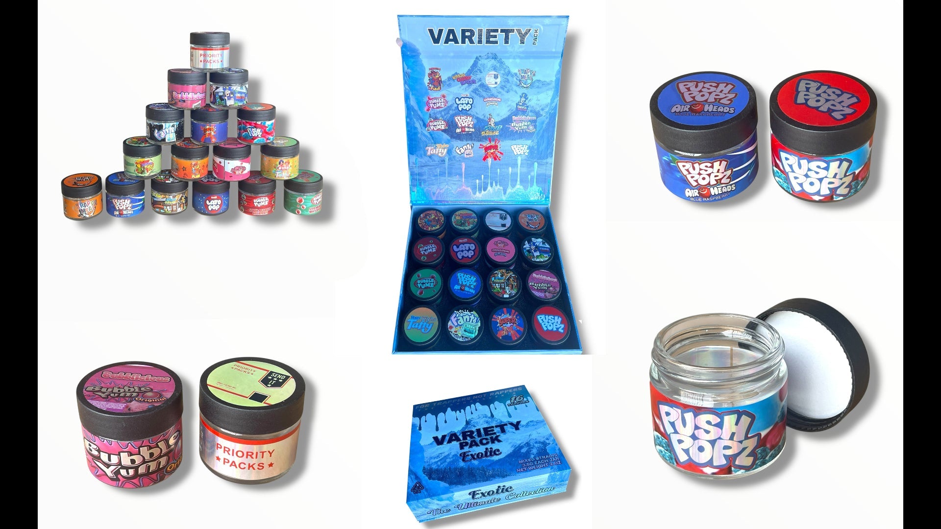 Variety Pack Glass Jars - Varity Pack 16 Flavors in box Empty Jars