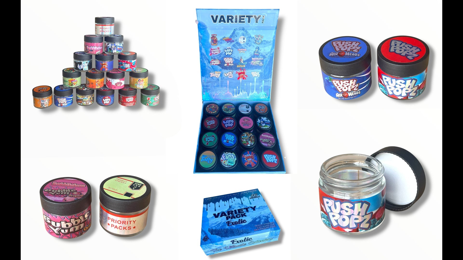 Variety Pack Glass Jars - Varity Pack 16 Flavors in box Empty Jars