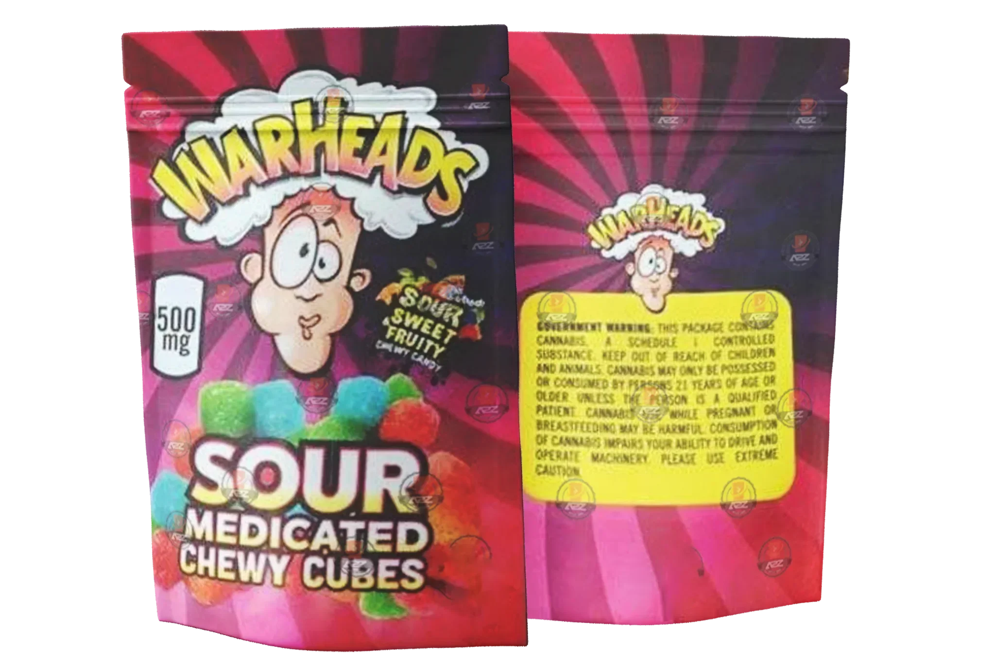 War Heads Sour Sweet Fruity 500mg Mylar bags packaging only - Black Unicorn Hub
