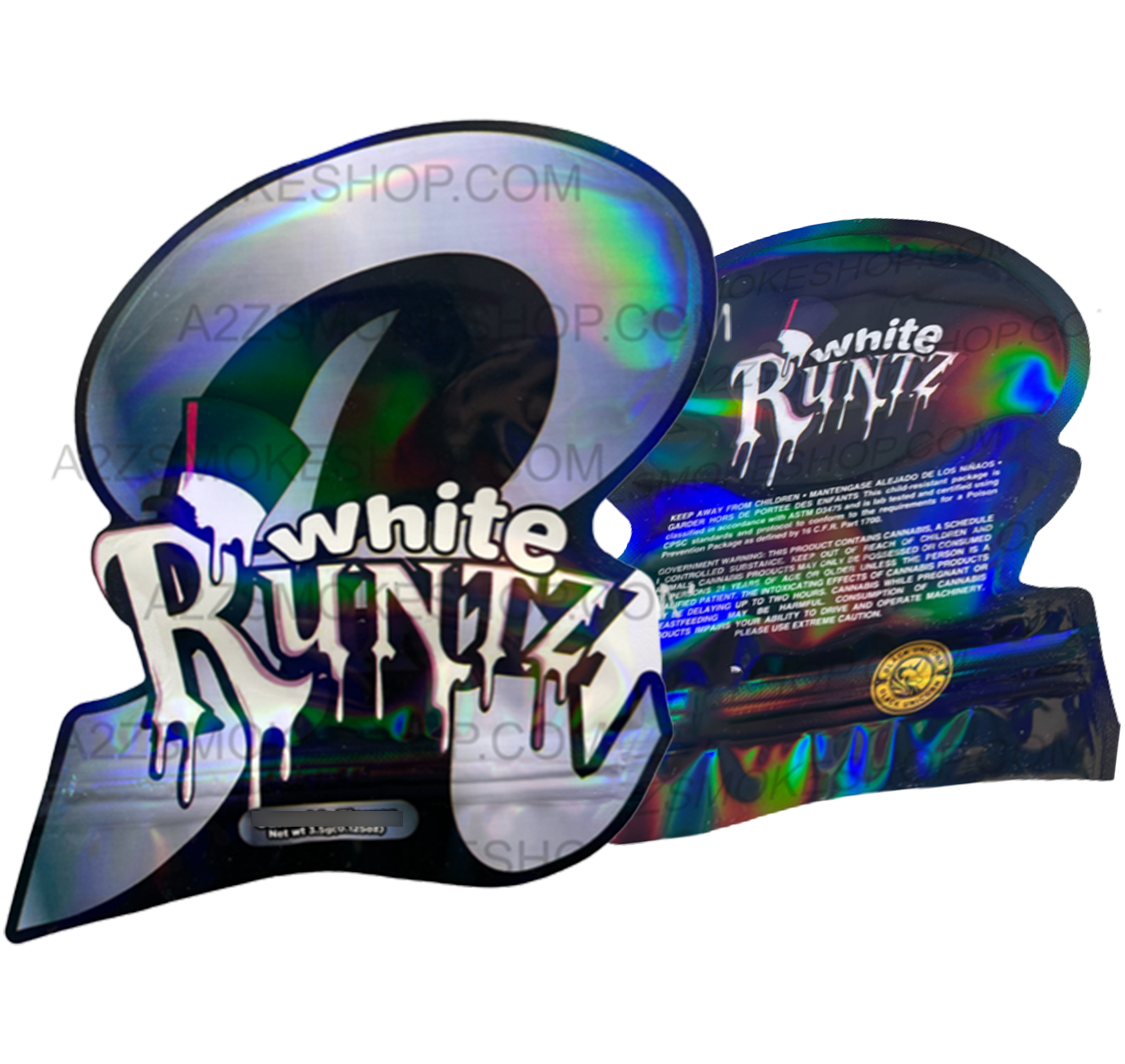 Black Unicorn White cut out Holographic Mylar bag 3.5g