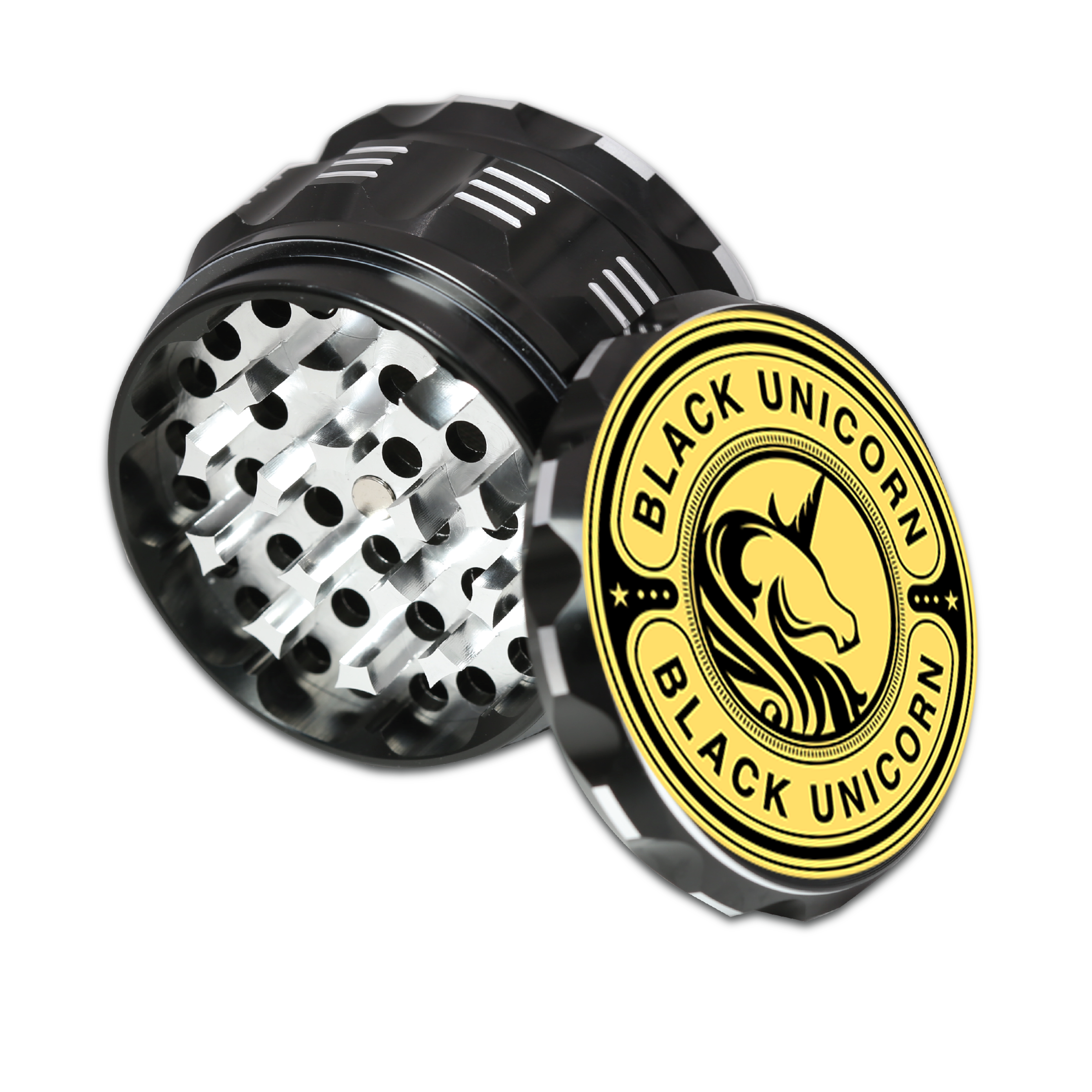 Aluminum Grinder with Pollen Catcher. Large 4 Piece, 2.5" (Black)