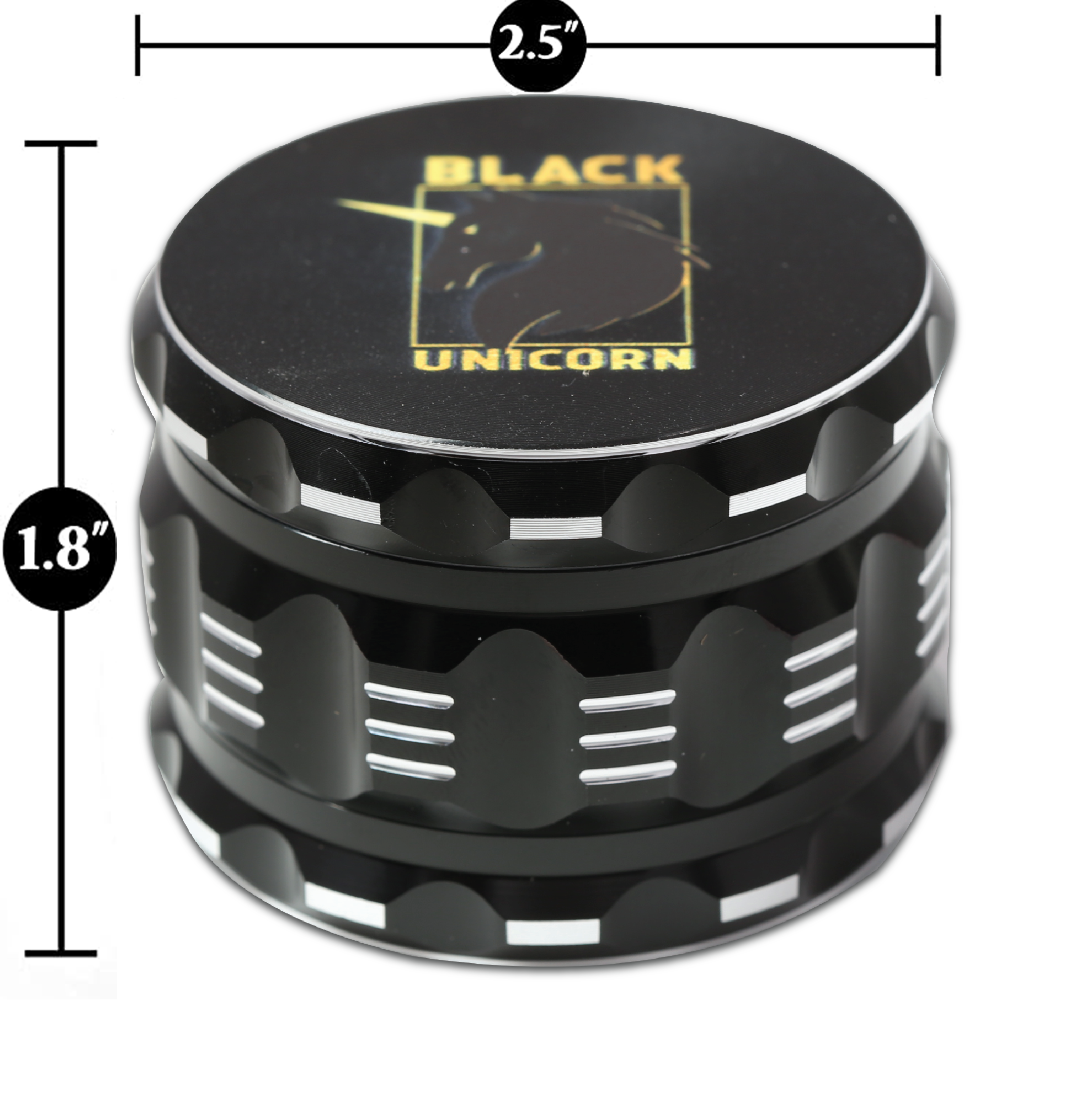 Aluminum Grinder with Pollen Catcher. Large 4 Piece, 2.5" (Black)