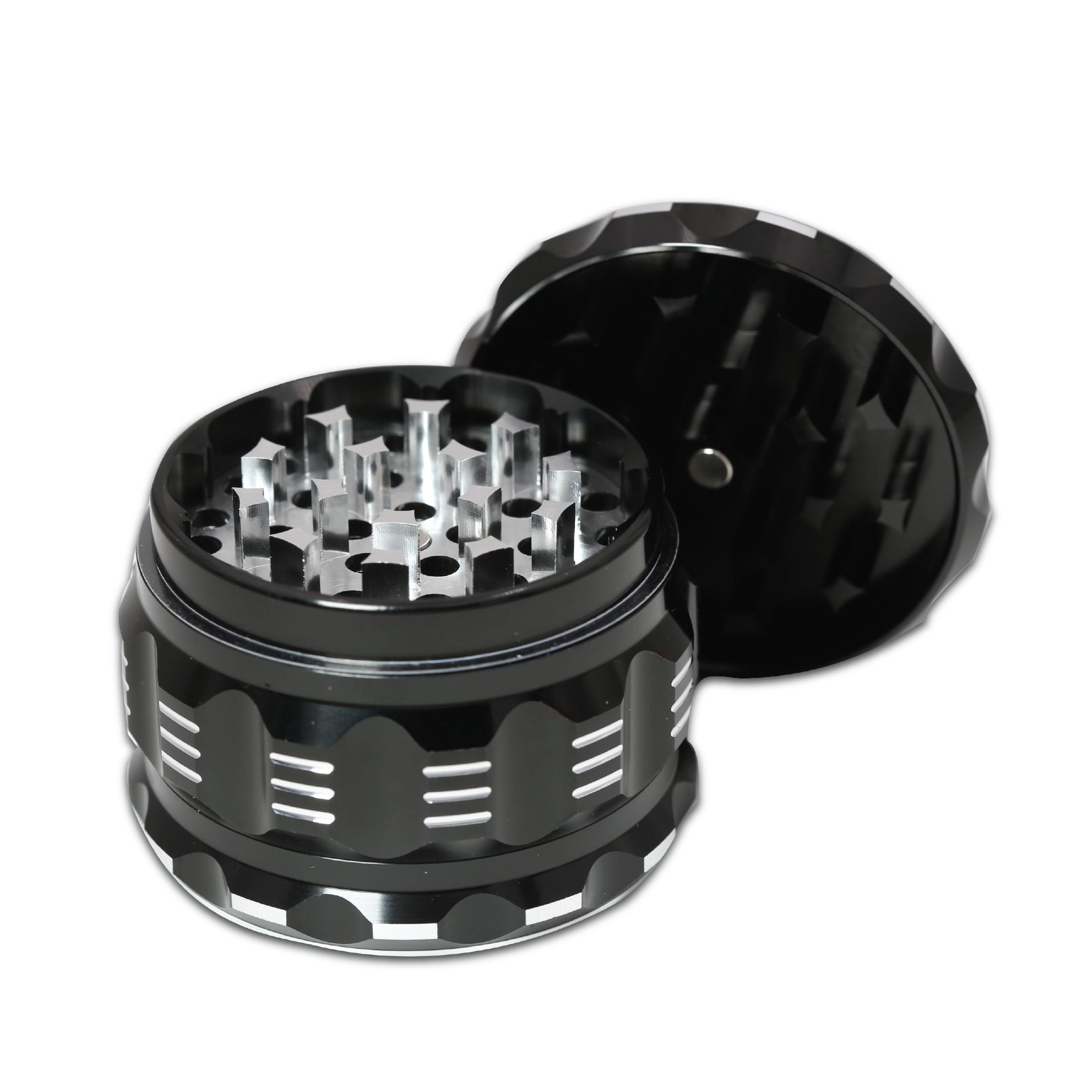 Aluminum Grinder with Pollen Catcher. Large 4 Piece, 2.5" (Black)