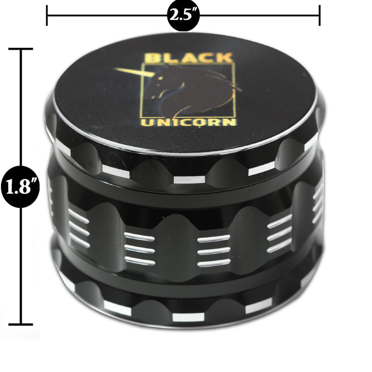 Aluminum Grinder with Pollen Catcher. Large 4 Piece, 2.5" (Black)