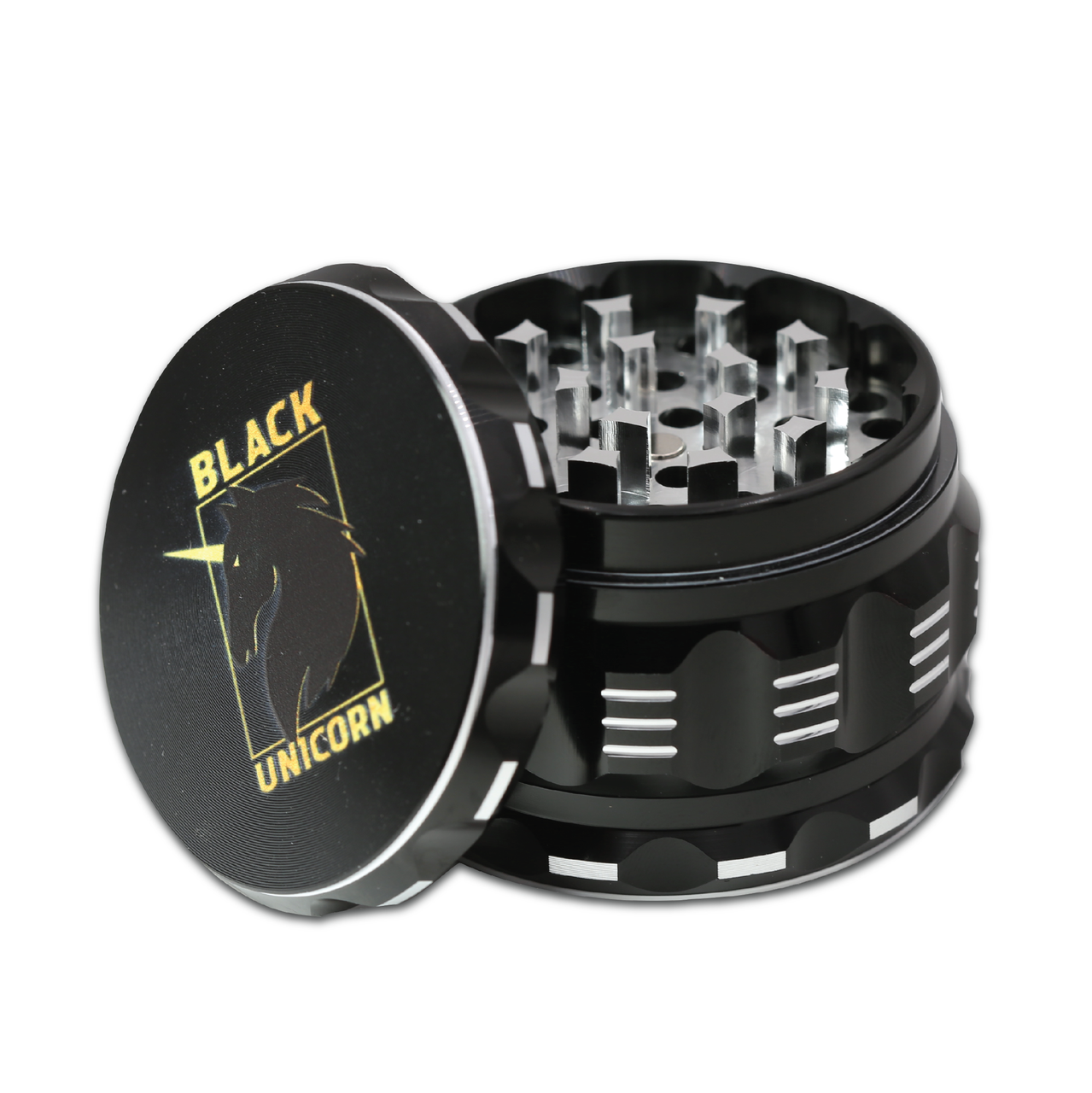 Aluminum Grinder with Pollen Catcher. Large 4 Piece, 2.5" (Black)