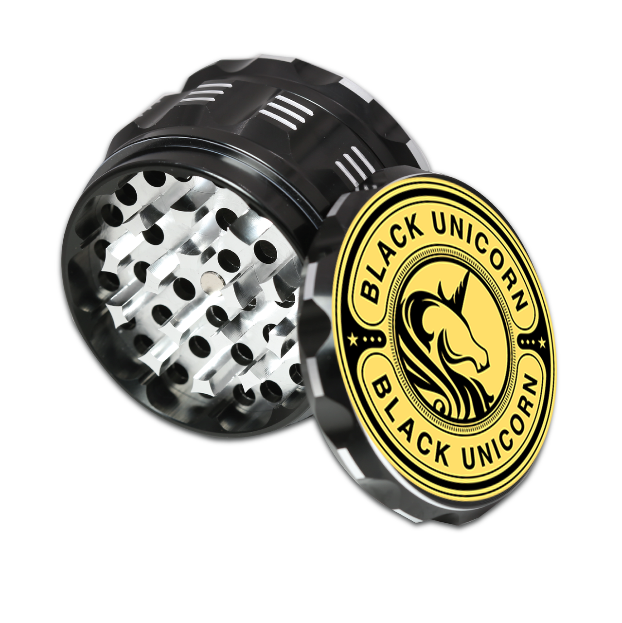 Aluminum Grinder with Pollen Catcher. Large 4 Piece, 2.5" (Black)