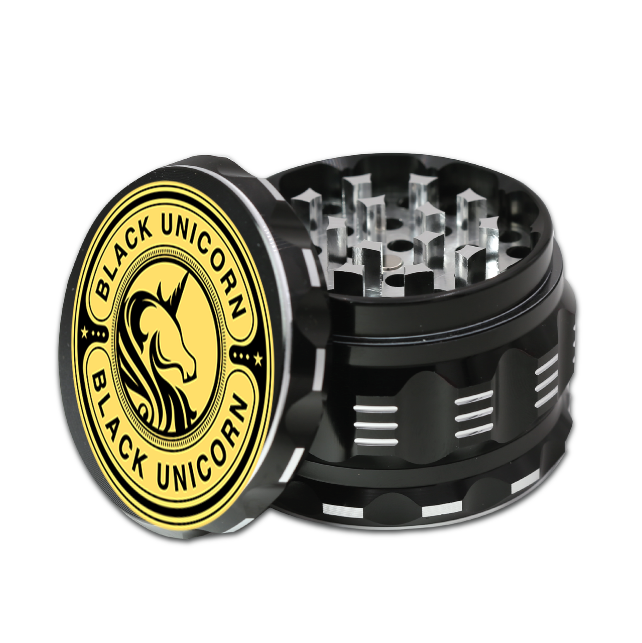 Aluminum Grinder with Pollen Catcher. Large 4 Piece, 2.5" (Black)