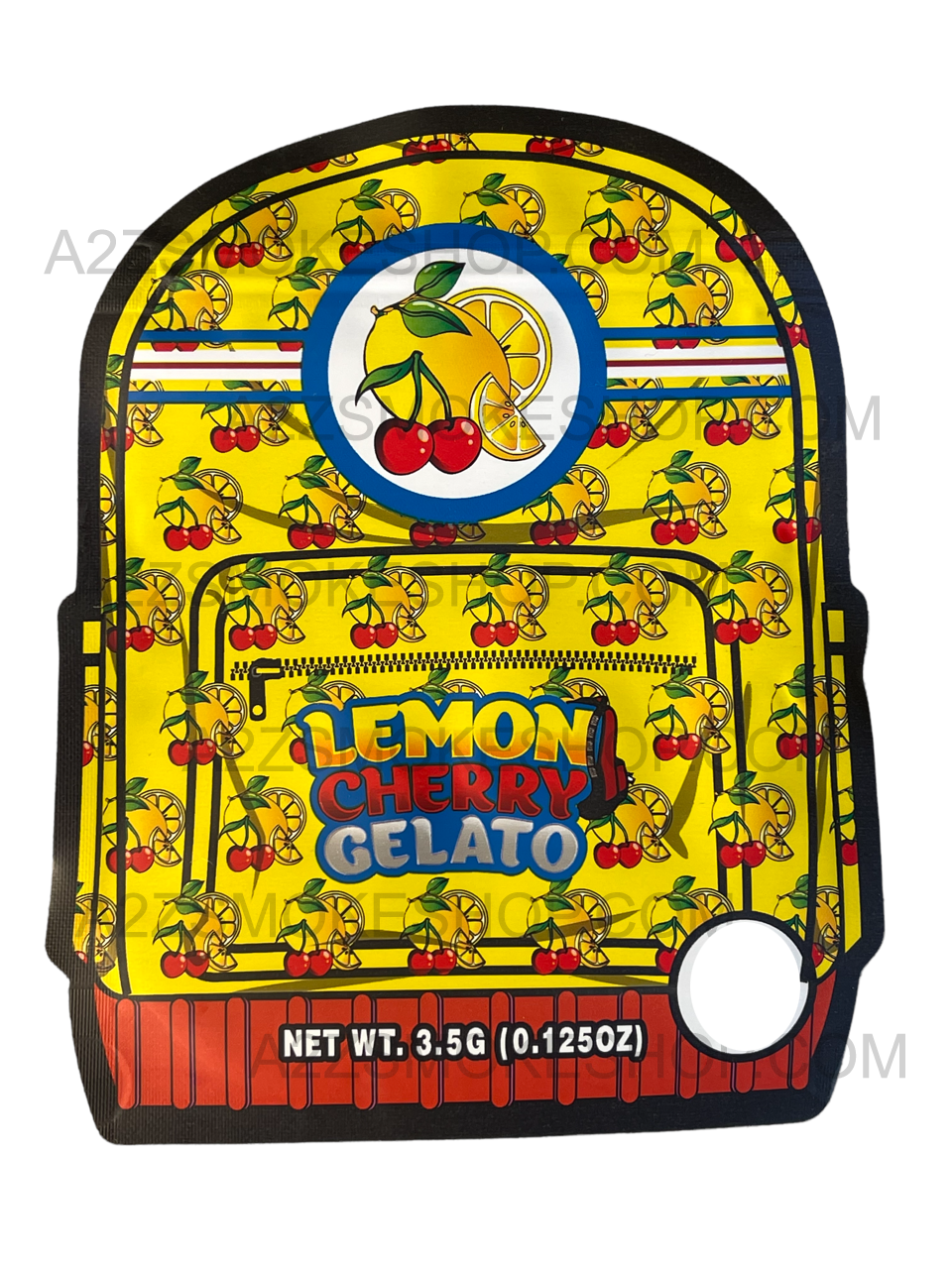 Backpack Boyz Lemon Cherry Gelato cut out Mylar zip lock bag 3.5G