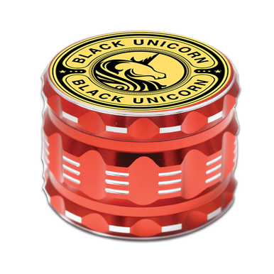 Black Unicorn Grinder with Pollen Catcher. Large 4 Piece, 2.5" Aluminum (Red)