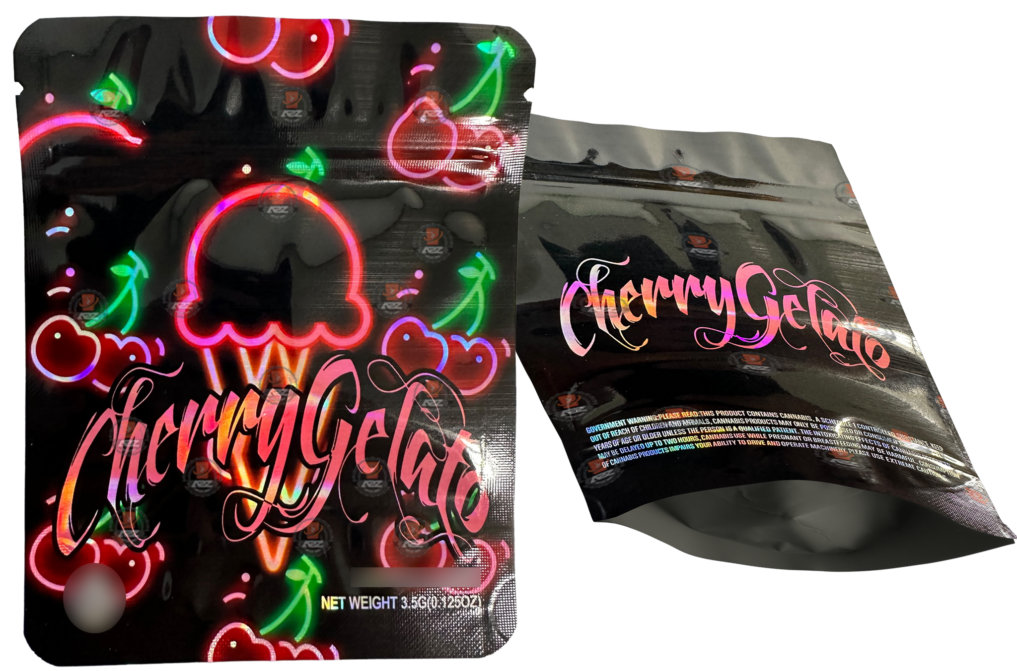 Cherry Gelato Mylar Bags 3.5g Holographic Empty Packaging