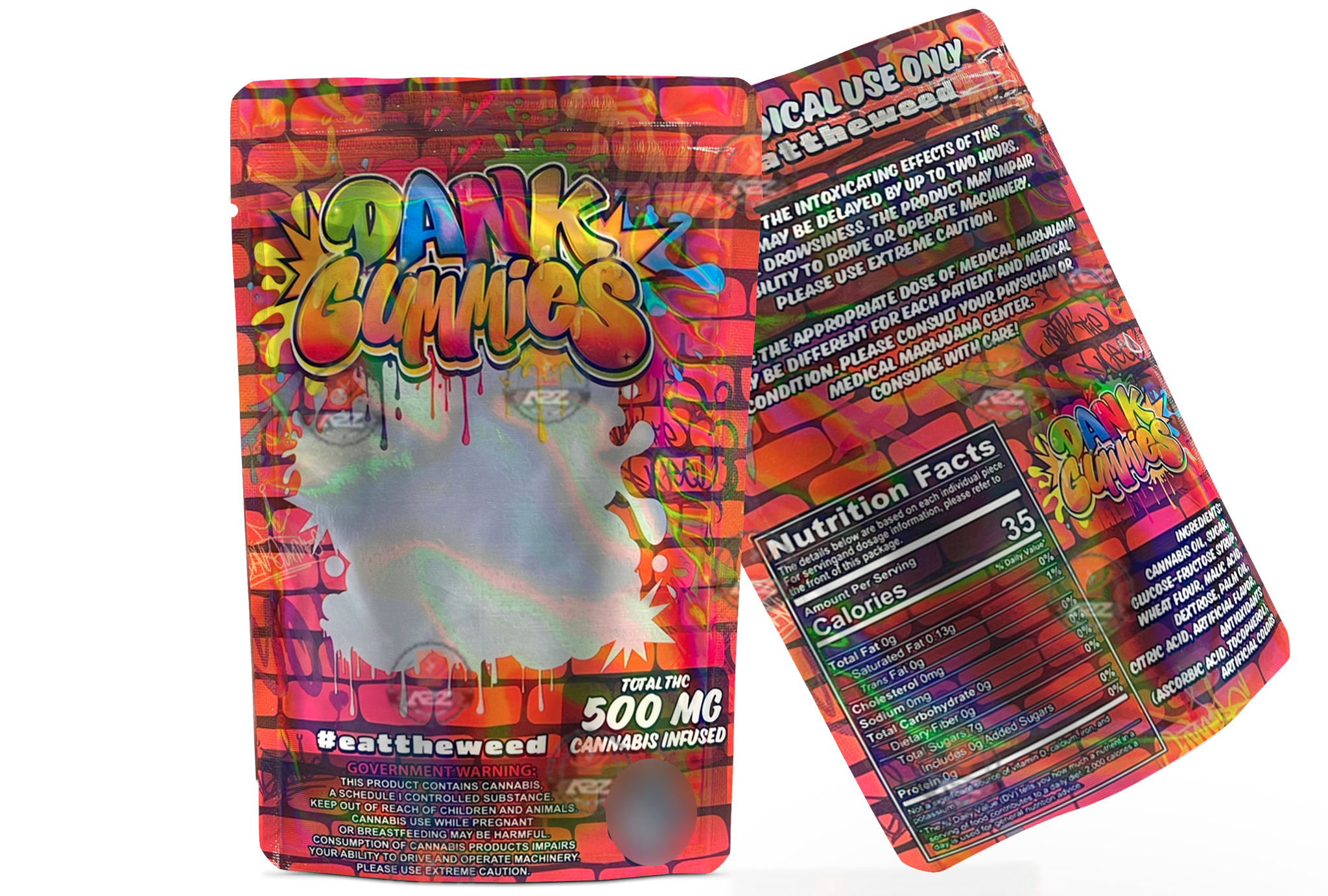 Dank Gummies 500mg Mylar Bag Red-Packaging Only