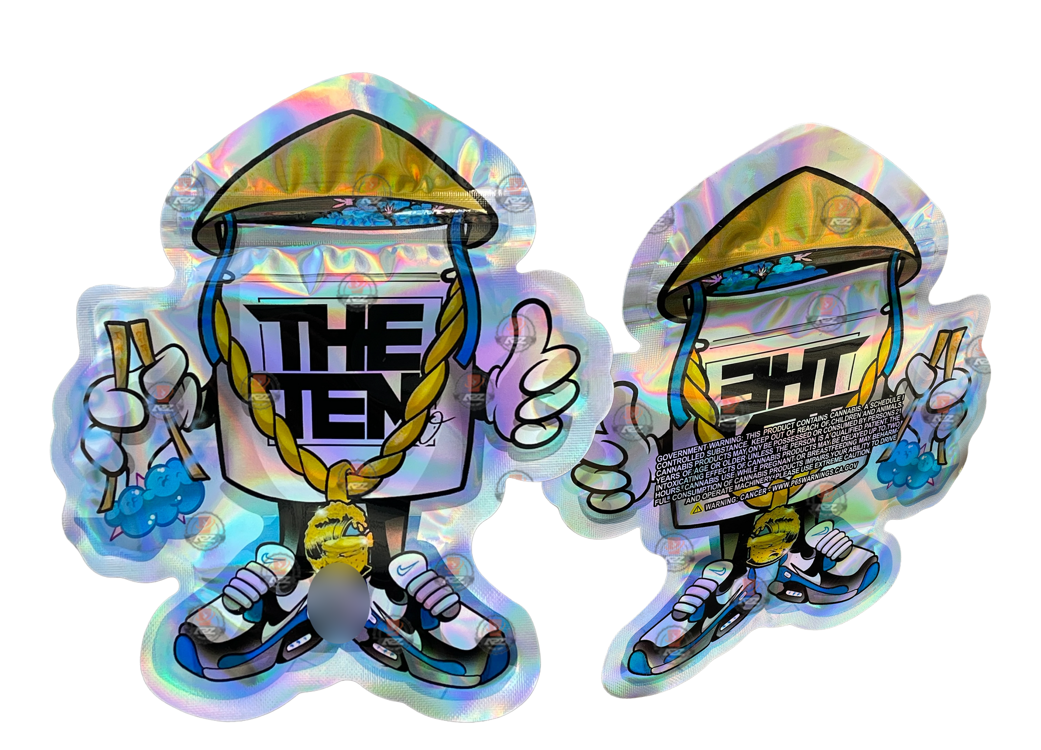 The Ten cut out Mylar zip lock bag 3.5G Holographic