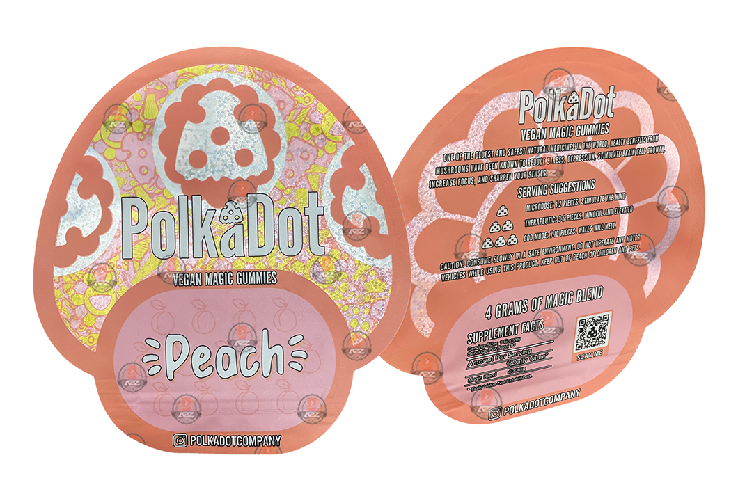 Polkadot Gummies Peach Mylar bags 3.5g (Empty Bag-Packaging only)