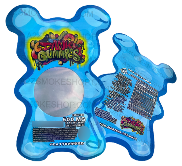 Dank Gummies Cut out 500mg  Mylar Bag with window  Blue - Packaging Only