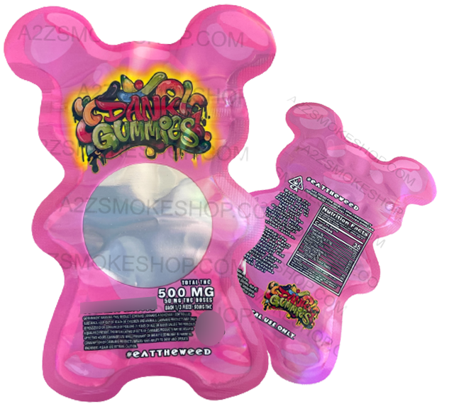 Dank Gummies Cut out 500mg  Mylar Bag with window  Pink- Packaging Only
