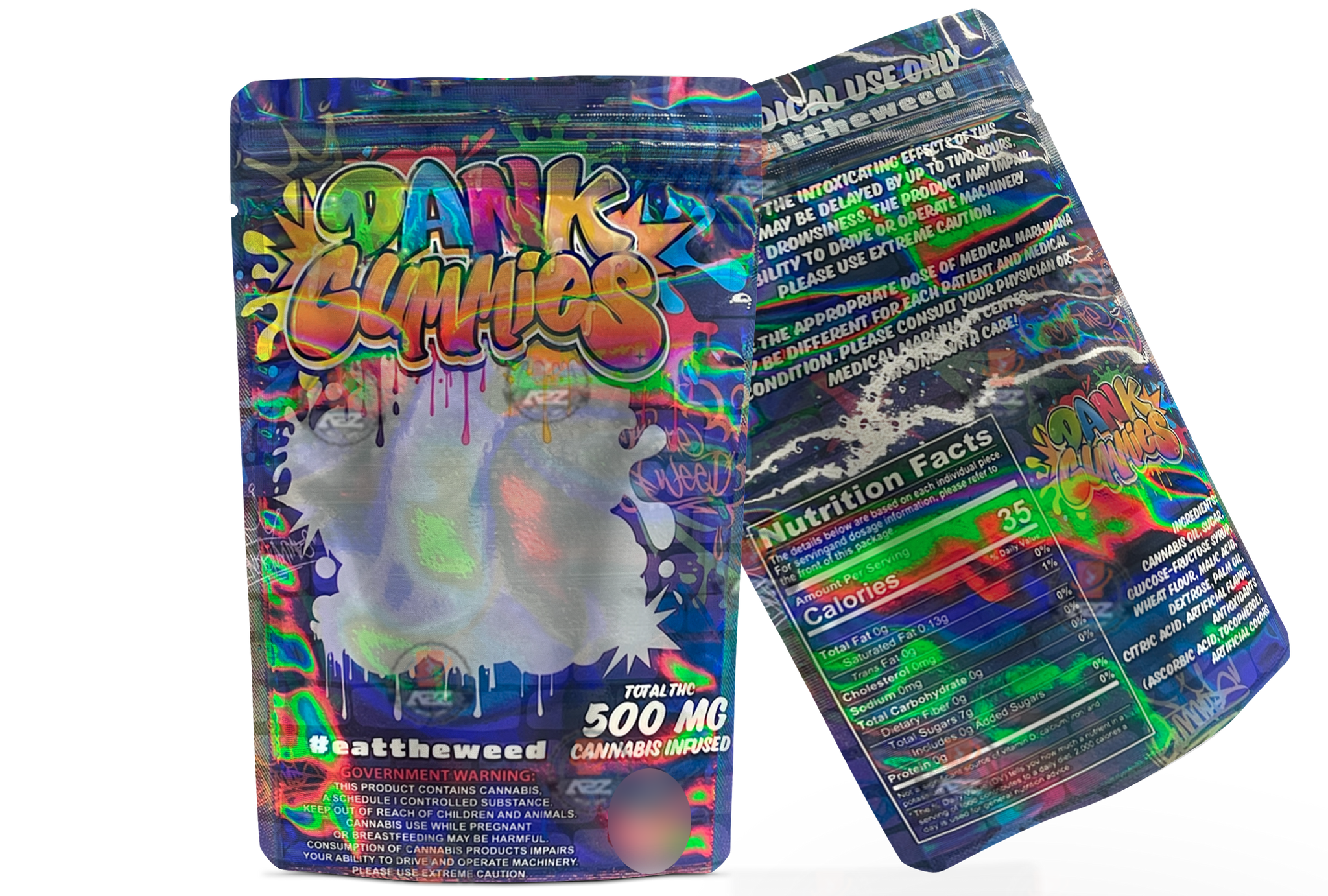 Dank Gummies 500mg  Mylar Bag Purple-Packaging Only
