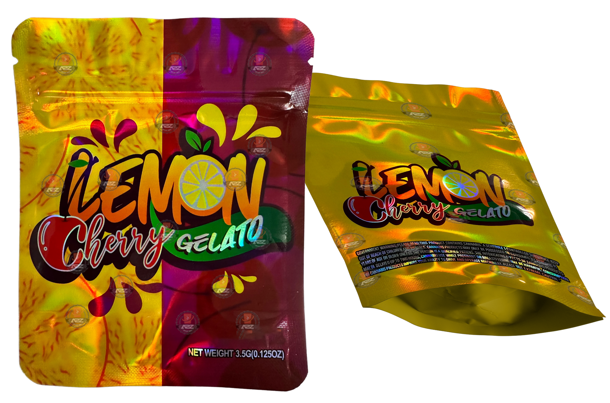 Lemon Cherry Gelato Mylar Bags 3.5g Holographic Empty Packaging