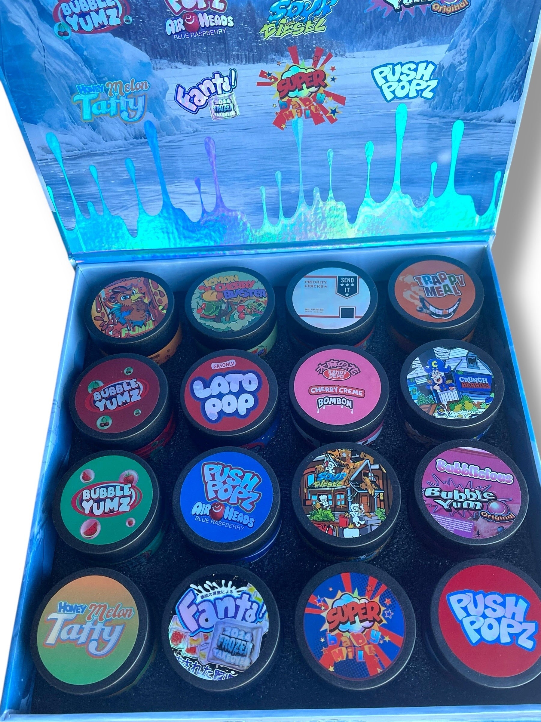 Variety Pack Exotics Glass Jars - Varity Pack 16 Strains in box Empty Jars