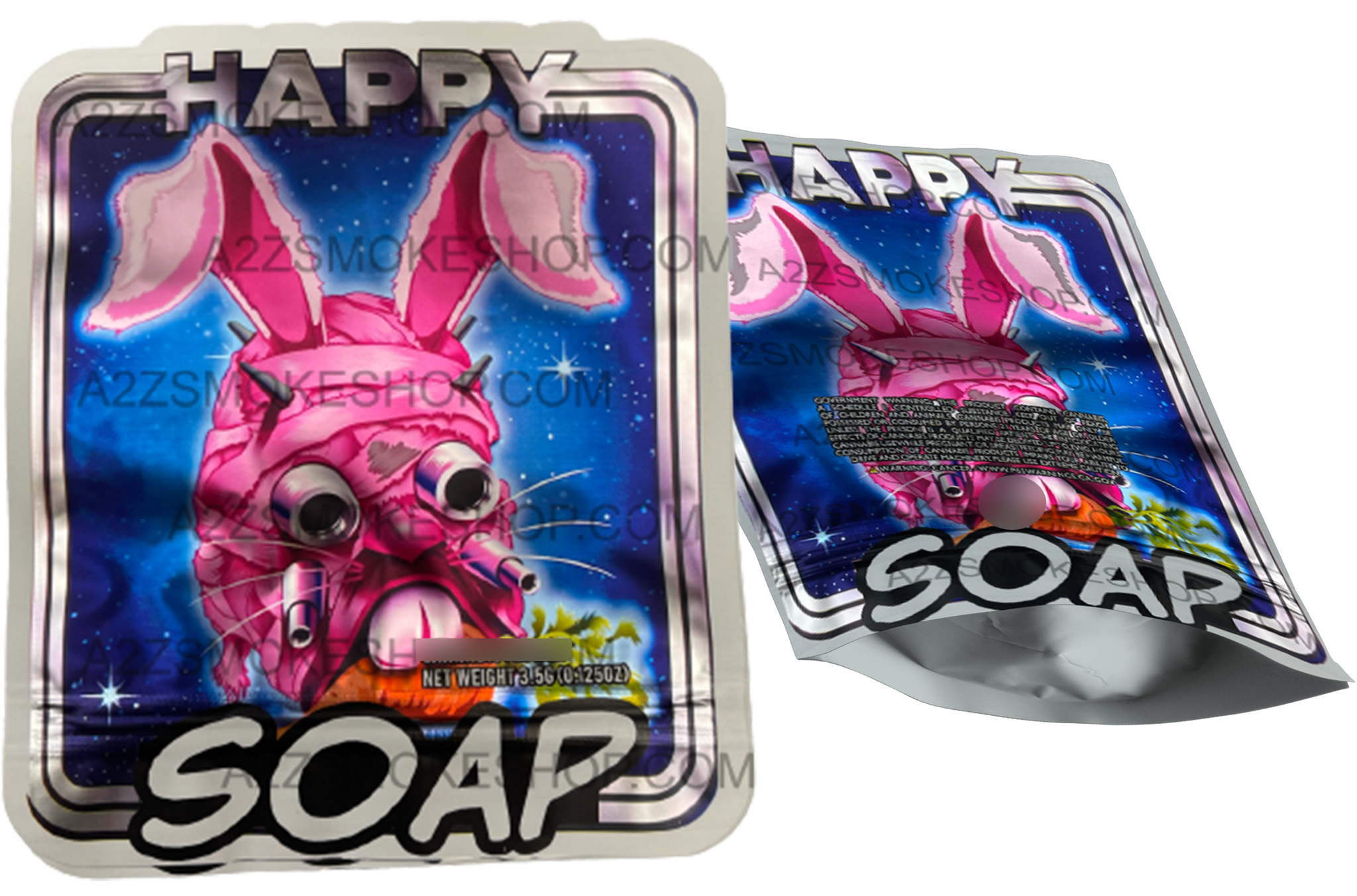 Happy Soap Cut Out Mylar Bags 3.5g Die cut Bunny Rabbit