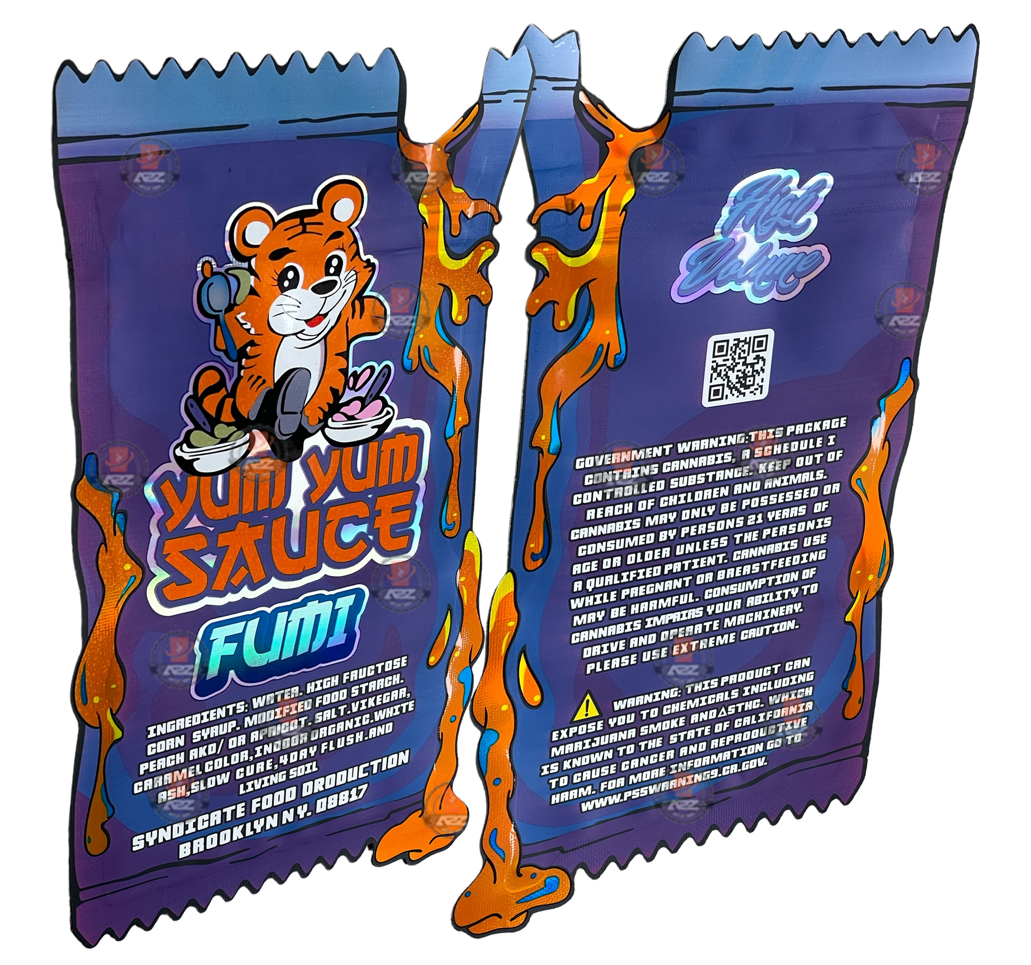 Fumi Yum Yum Sauce cut out Mylar Bags 3.5g Die Cut Holographic