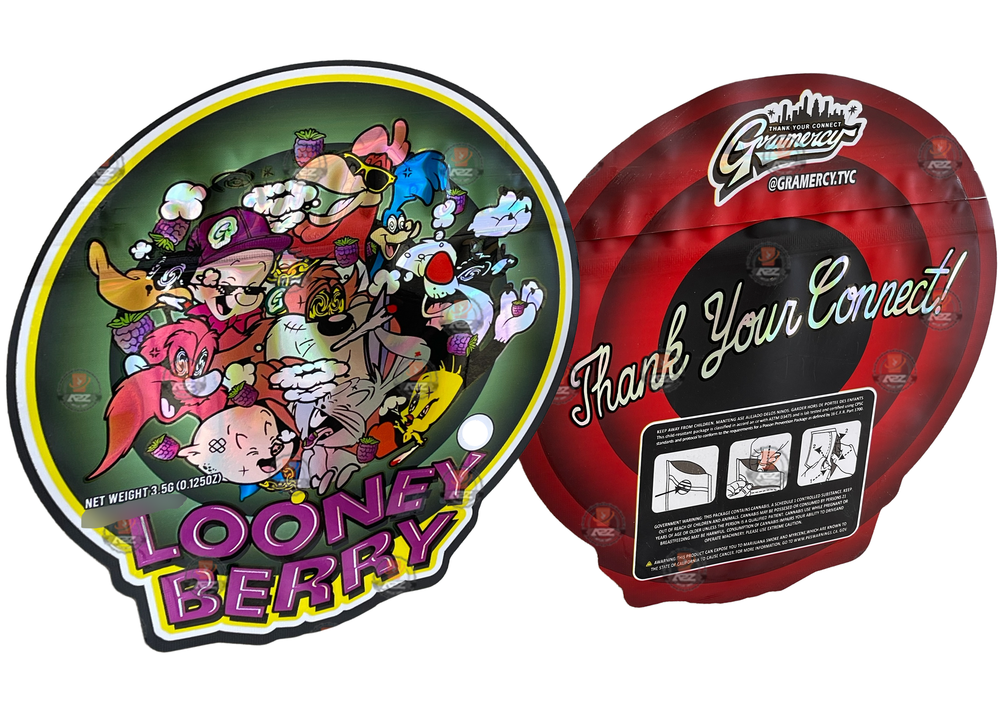 Looney Berry Mylar Bags 3.5g Holographic cut out