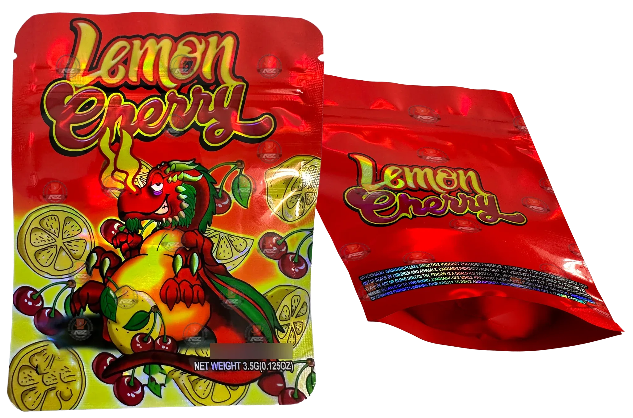 Lemon Cherry Mylar Bags 3.5g Holographic Empty Packaging - Black Unicorn Hub