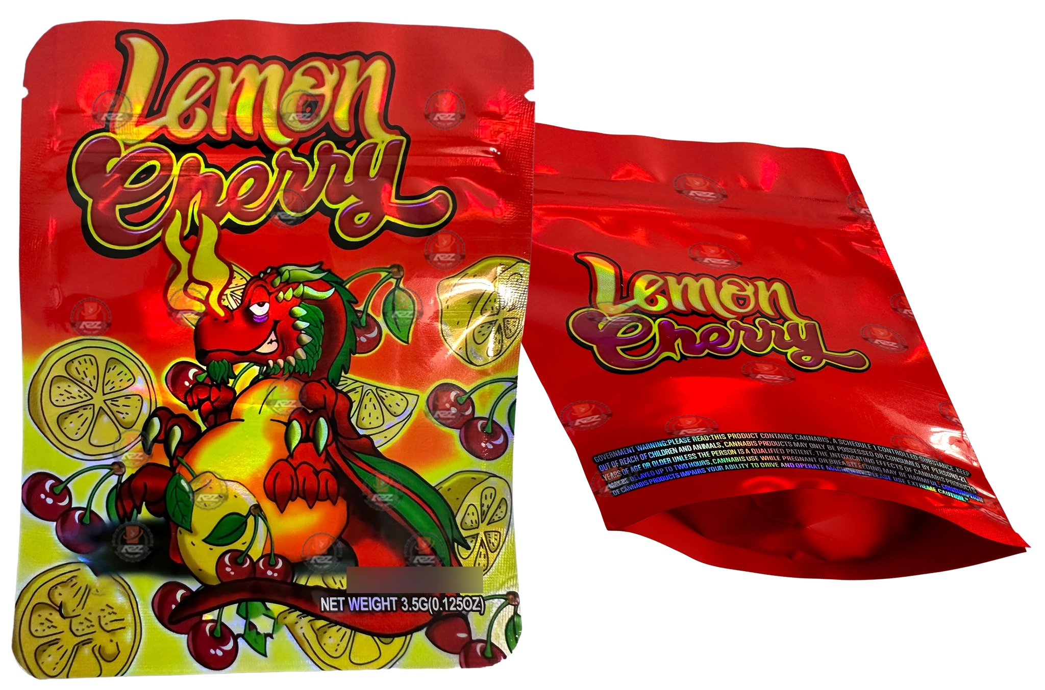 Lemon Cherry Mylar Bags 3.5g Holographic Empty Packaging