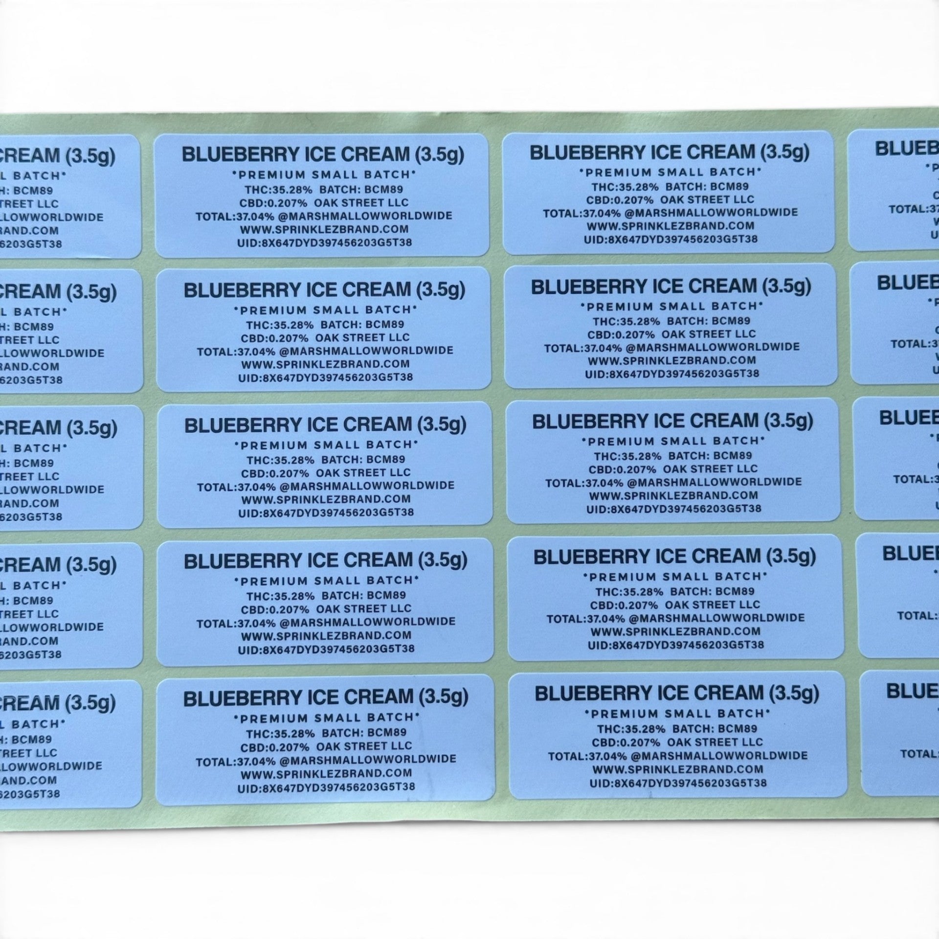 Sprinklez Blueberry Ice Cream 3.5G Mylar sticker Bags -With stickers and label