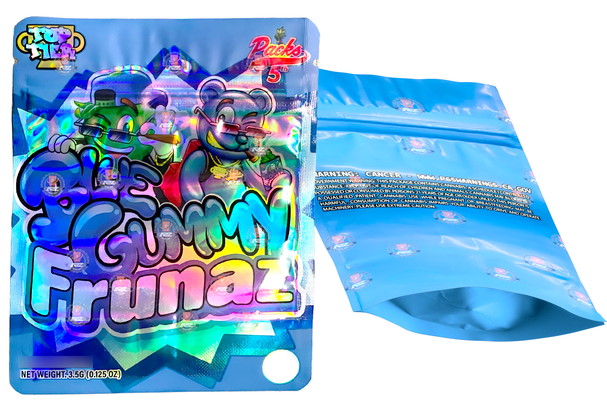 Blue Gummy Frunaz Mylar Bags 3.5g Holographic Empty Packaging