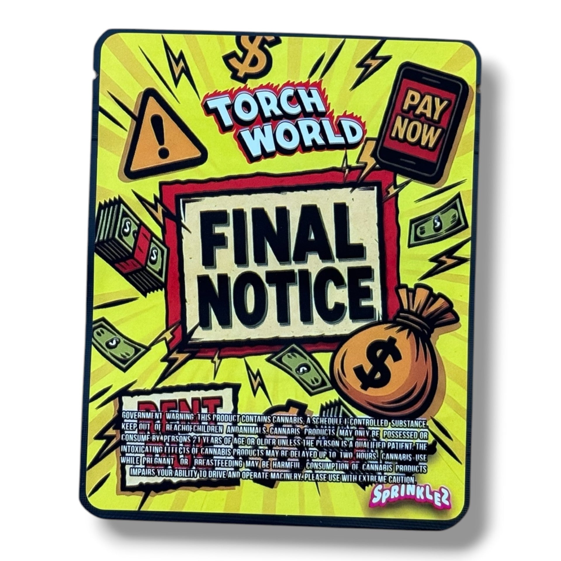 Torch World Final Notice 3.5G Mylar sticker Bags -With stickers and label
