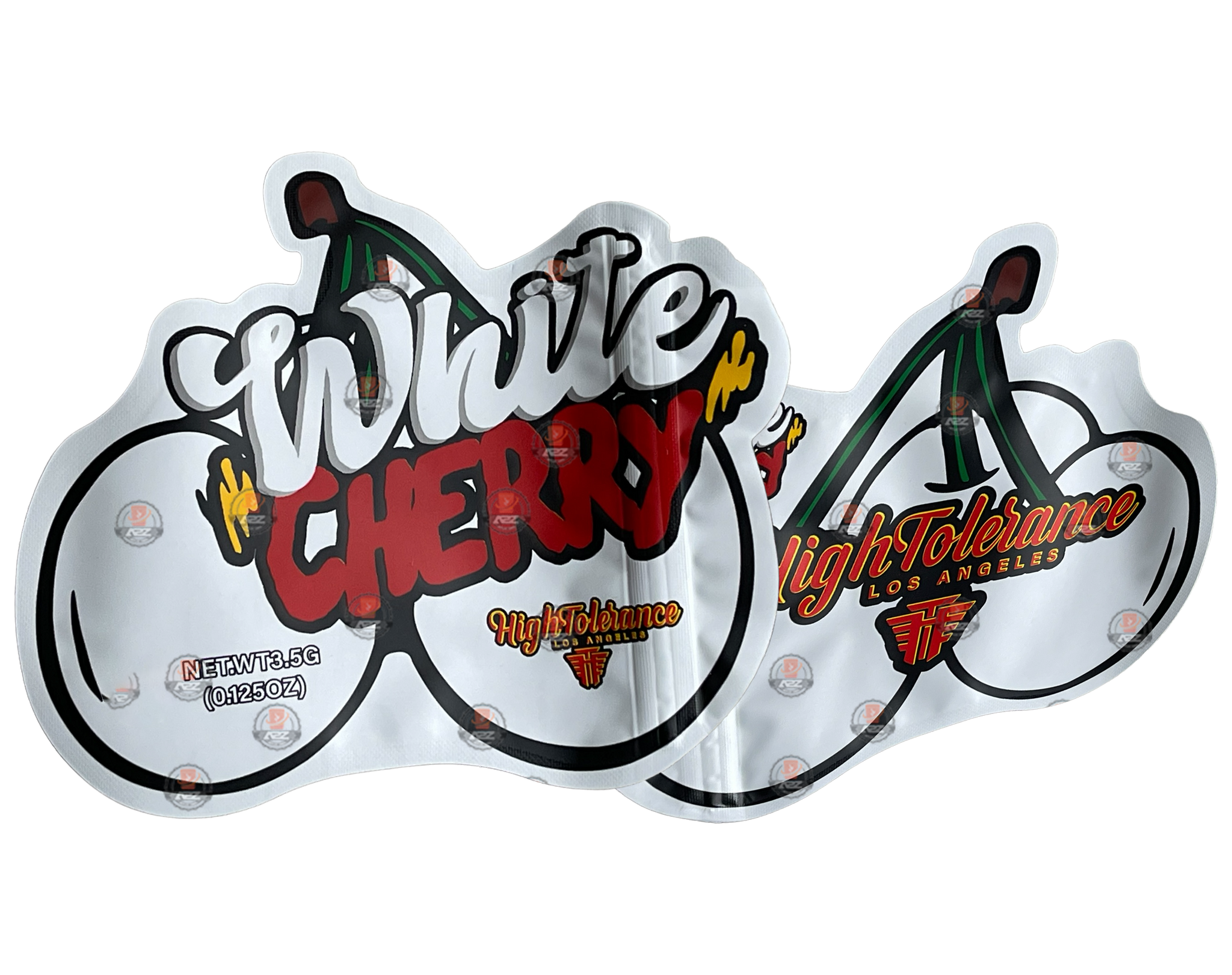 White Cherry High Tolerance Cut Out Mylar Bags 3.5g Die Cut Empty Packaging