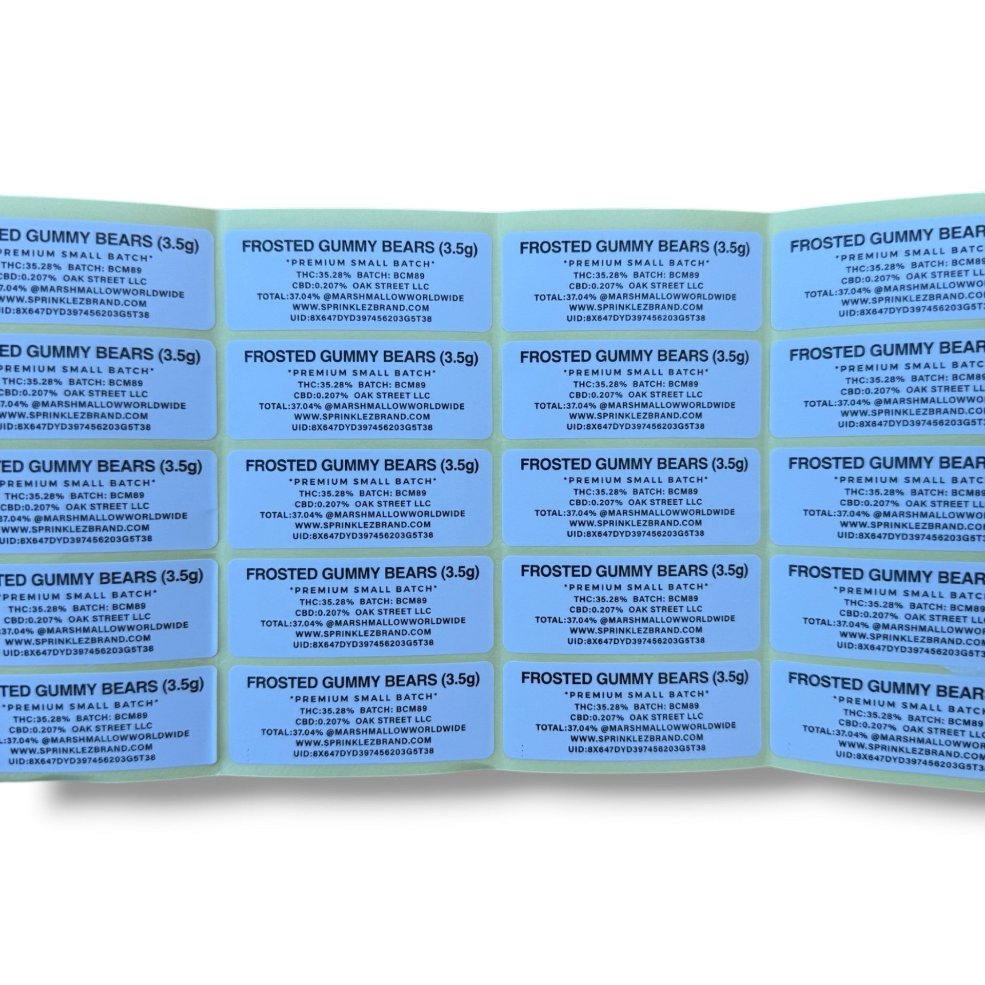 Sprinklez Zero Frosted Gummy Bears 3.5G Mylar sticker Bags -With stickers and label