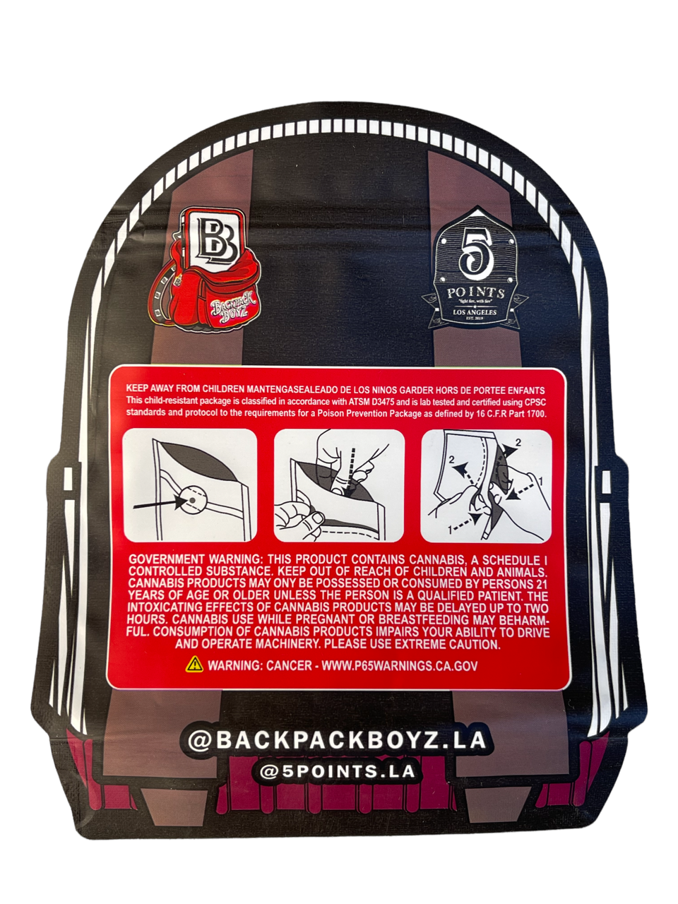 Backpack Boyz White Cherry Gelato cut out Mylar zip lock bag 3.5G
