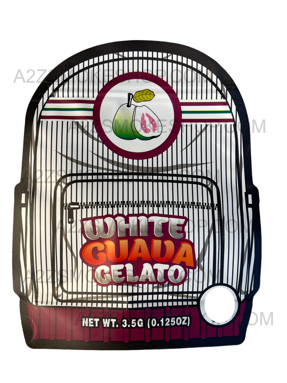 Backpack Boyz White Guava Gelato cut out Mylar zip lock bag 3.5G