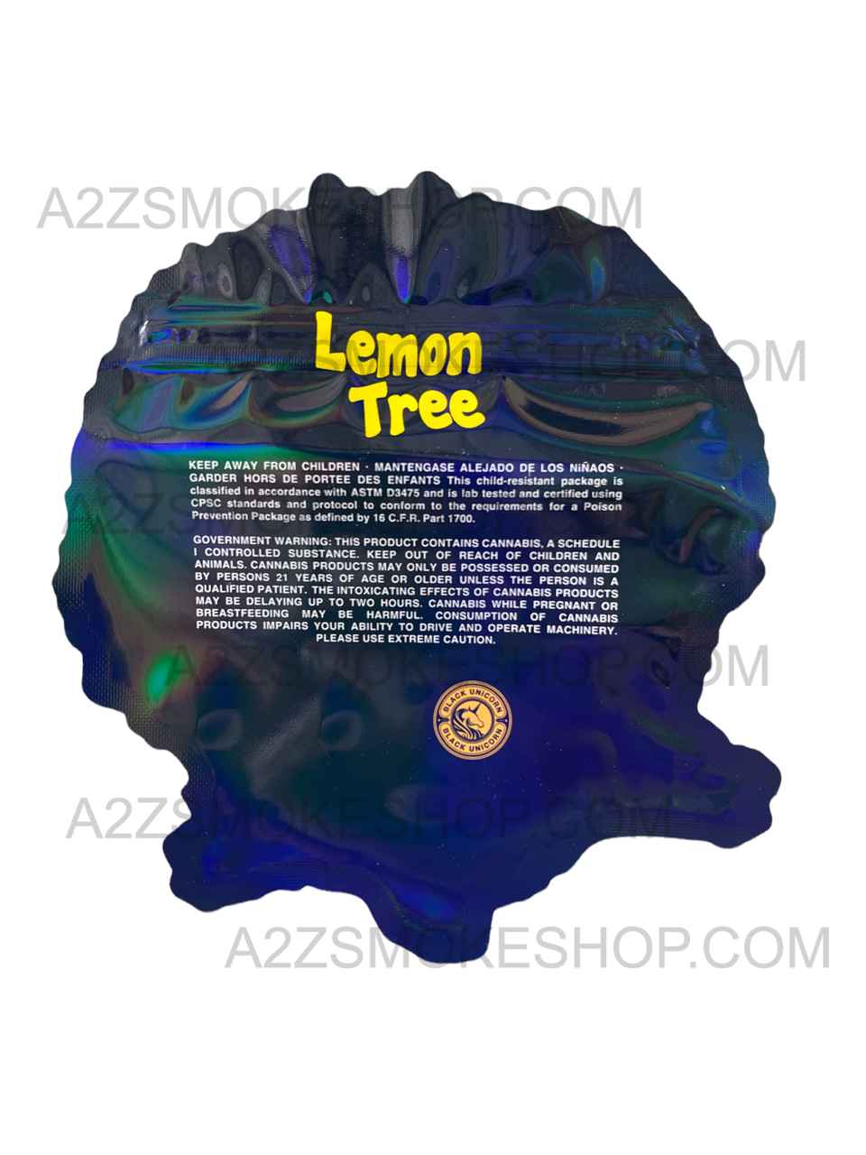 Black Unicorn Lemon Tree cut out Holographic Mylar bag 3.5g