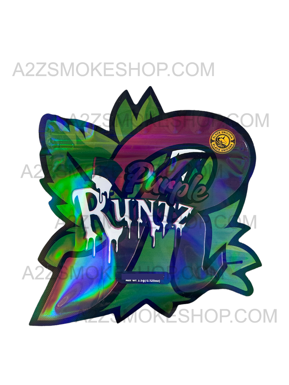 Black Unicorn Purple Runtz cut out Holographic Mylar bag 3.5g