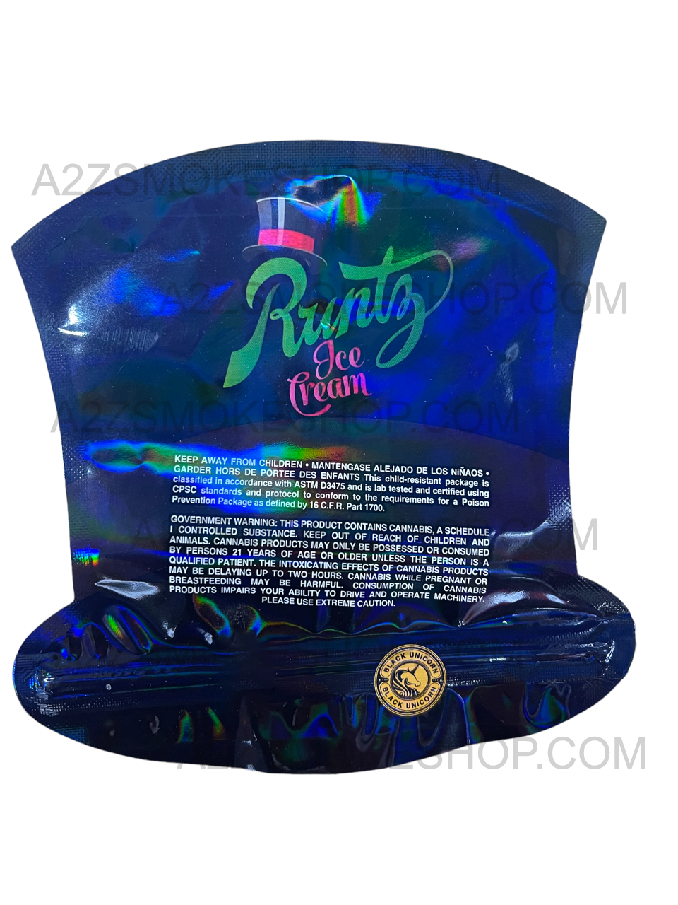 Black Unicorn Runtz Ice Cream cut out Holographic Mylar bag 3.5g