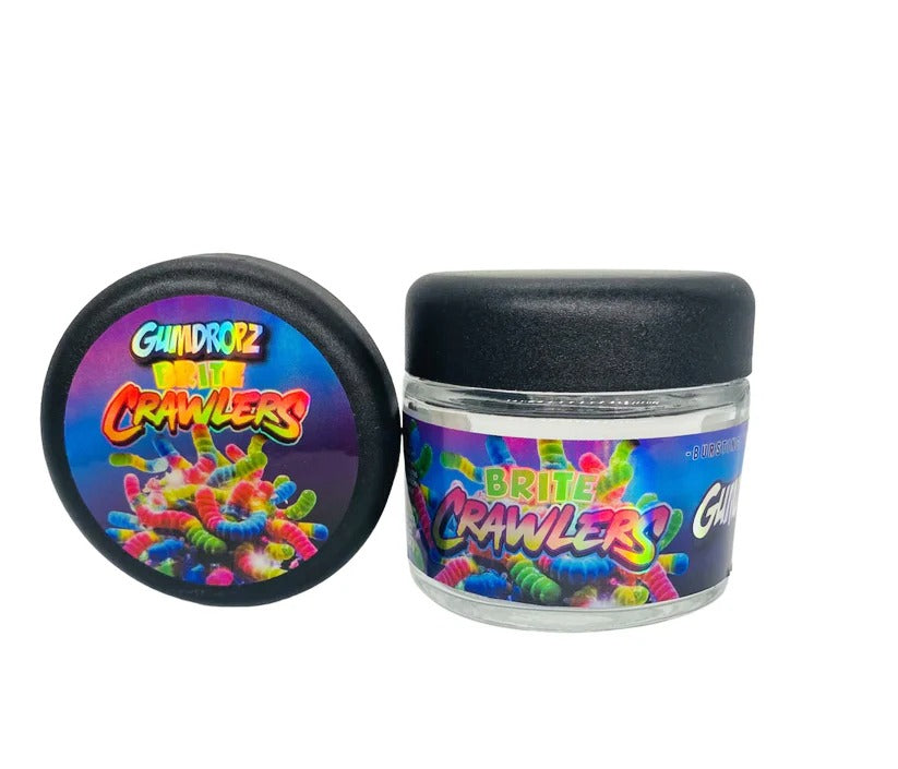 Brite Crawlers Gumdropz Sprinkelz 3.5g Glass Jars with Holographic Stickers Child Resistant jar