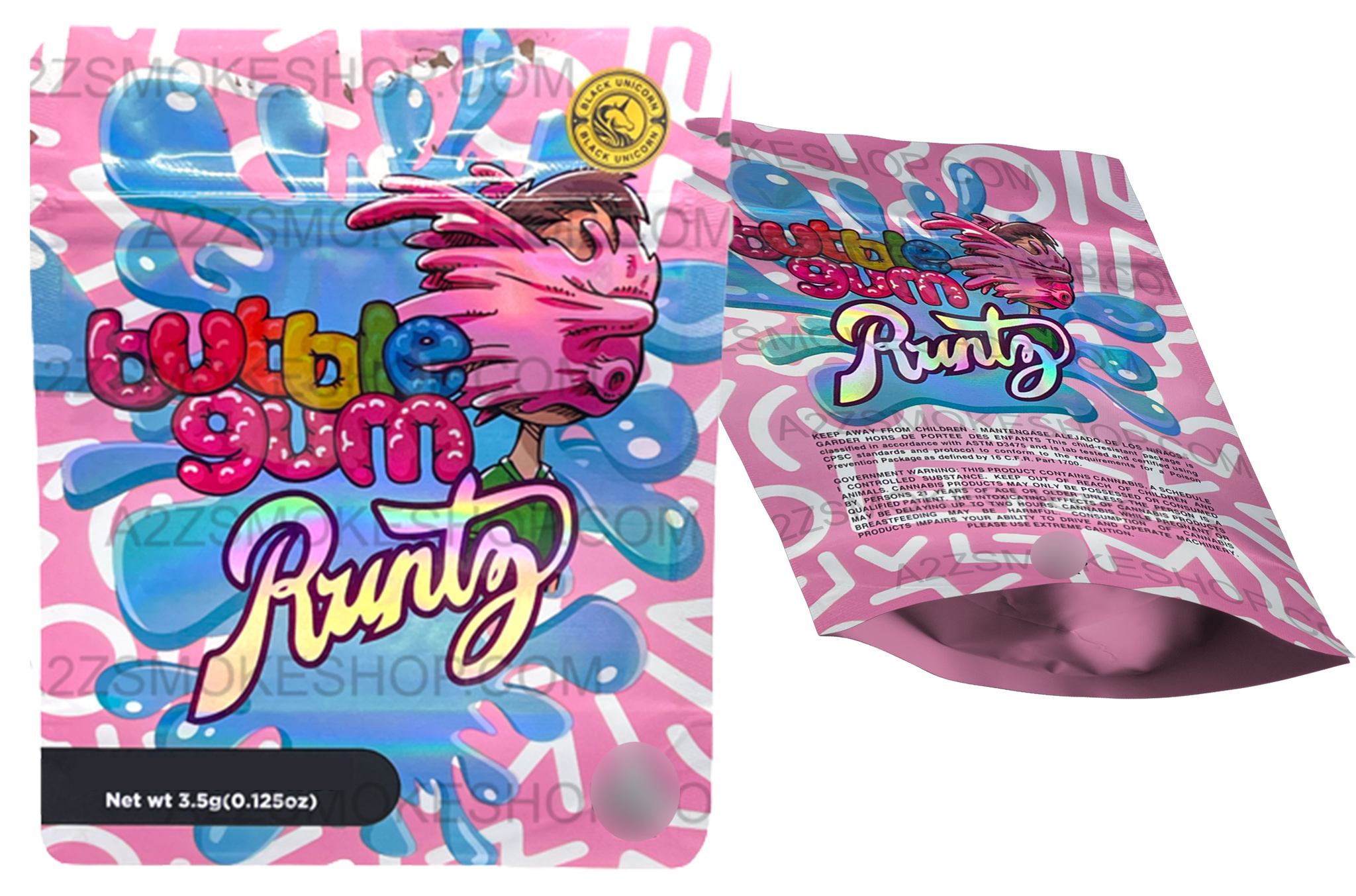 Black Unicorn - Bubble Gum Runtz Holographic Mylar bag 3.5g  For Flower