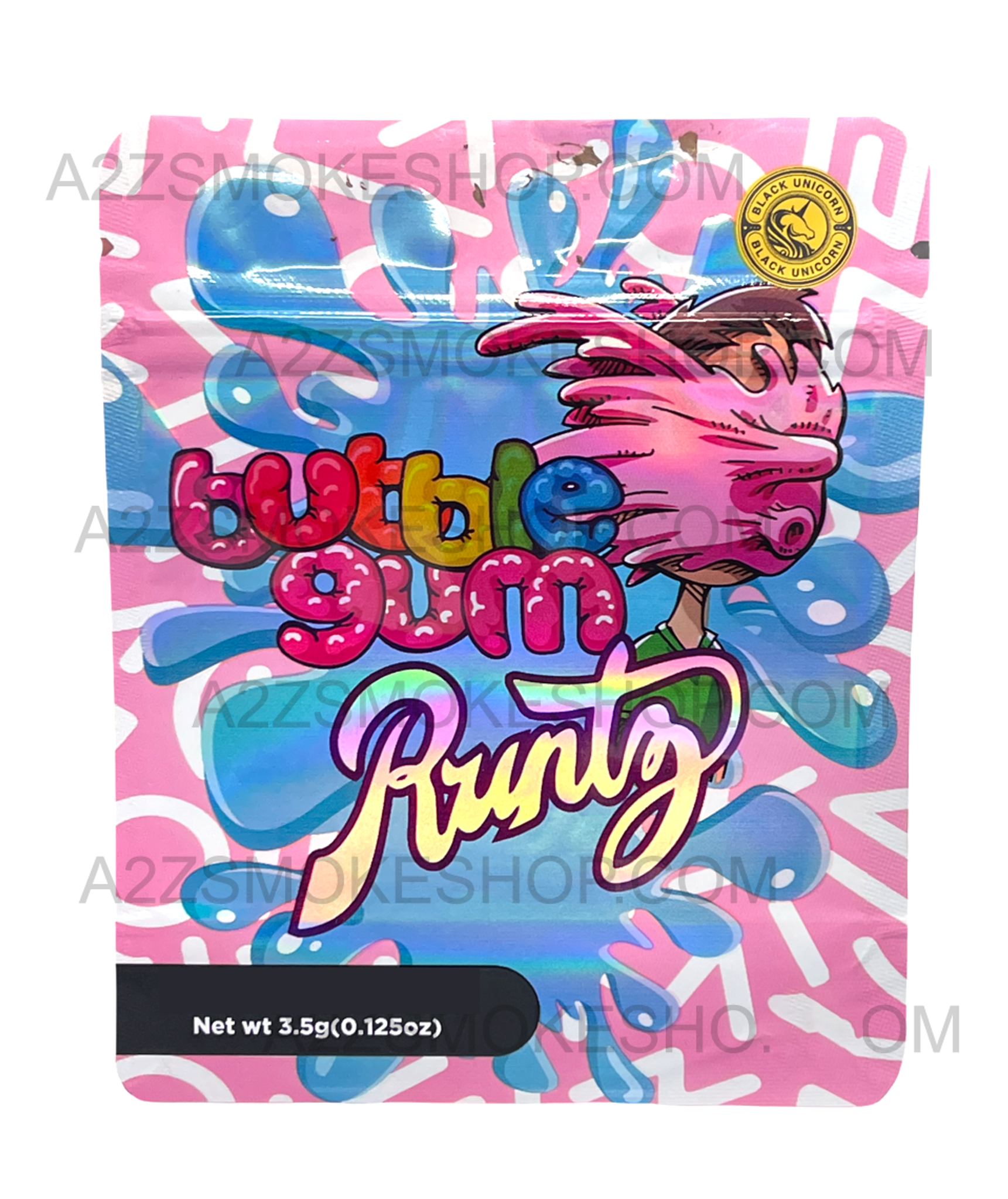 Black Unicorn - Bubble Gum Runtz Holographic Mylar bag 3.5g  For Flower