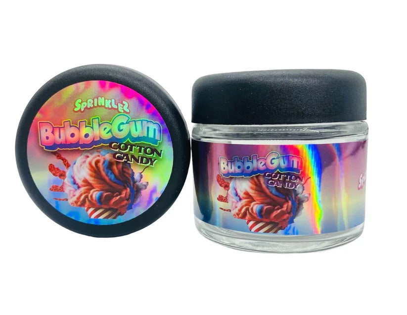 Bubblegum Cotton Candy Sprinkelz 3.5g Glass Jars with Holographic Stickers Child Resistant jar